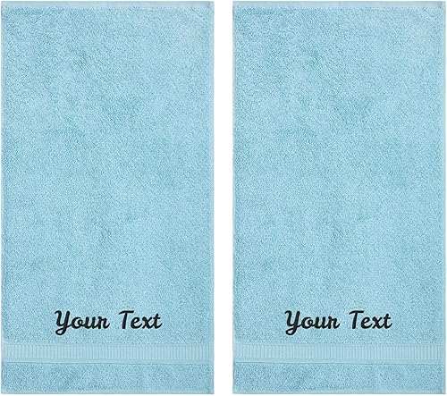LA' HAM MAM FINE LIVING Juego de toallas personalizadas con texto bordado, paquete de 2 toallas de mano de algodón turco altamente absorbentes y