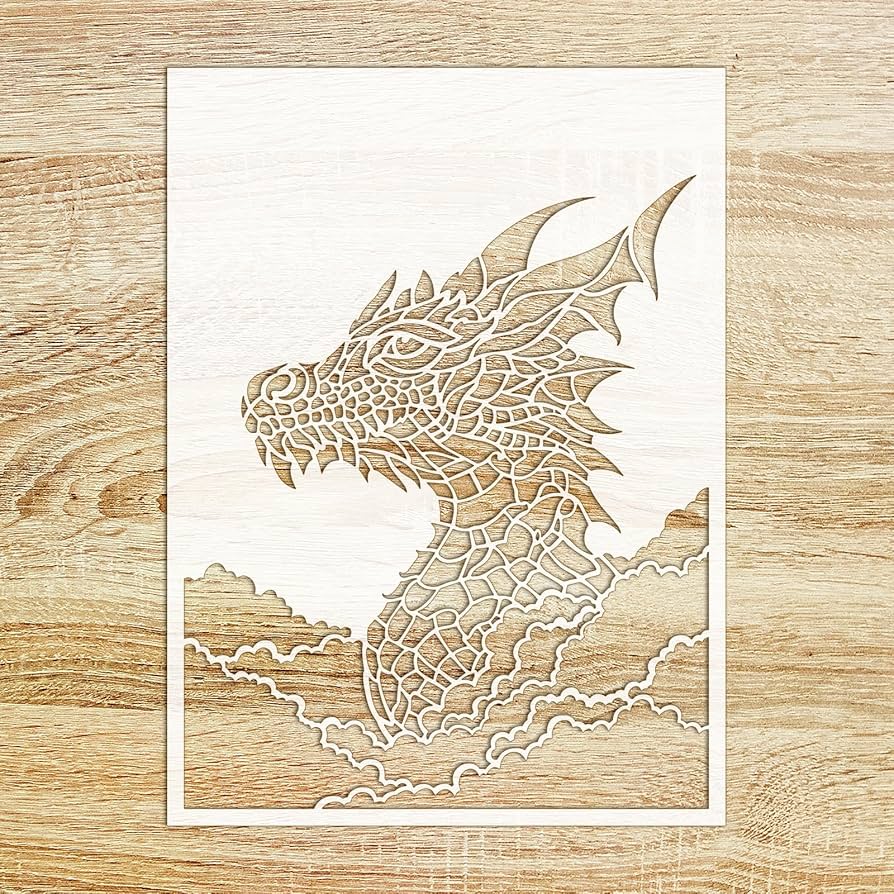 stencil-6-x8-amazing-detailed-dragon-above-the-clouds-flonz-decorative-stencil-template-for-wall-painting-scrapbooking-and-cake-decoration-amazon-com-au-home