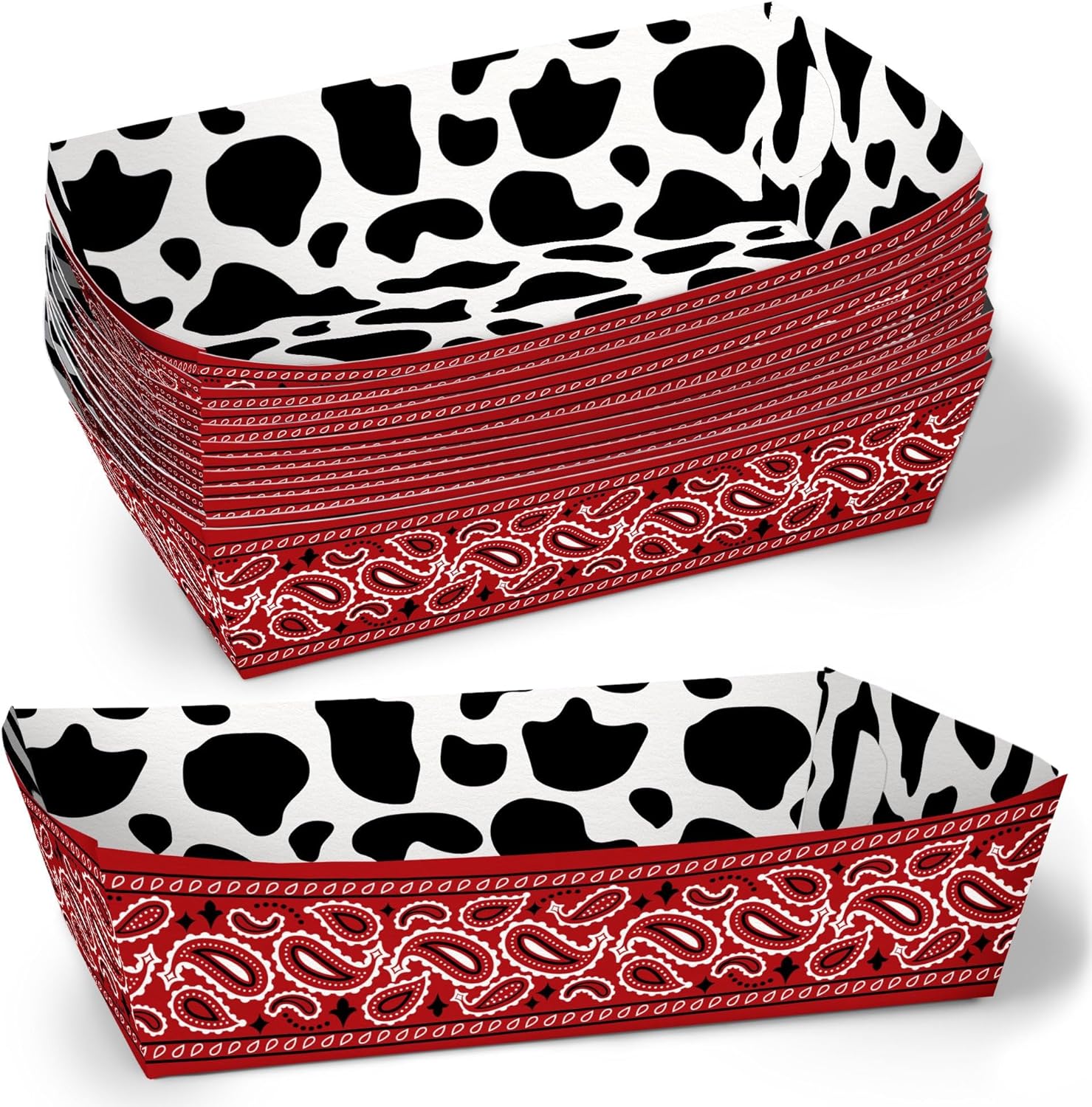 Big Dot of Happiness Western Hoedown Party Paper Food Trays, Disposable Food Boats for Kids Birthday, Red Bandana Farm Party, Double-Sided Food Holders for Nachos, Hot Dogs, French Fries - 12 Ct