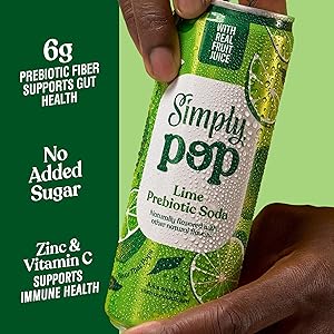 Simply POP Prebiotic Soda Lime Cans, 12 fl oz, 12 Pack