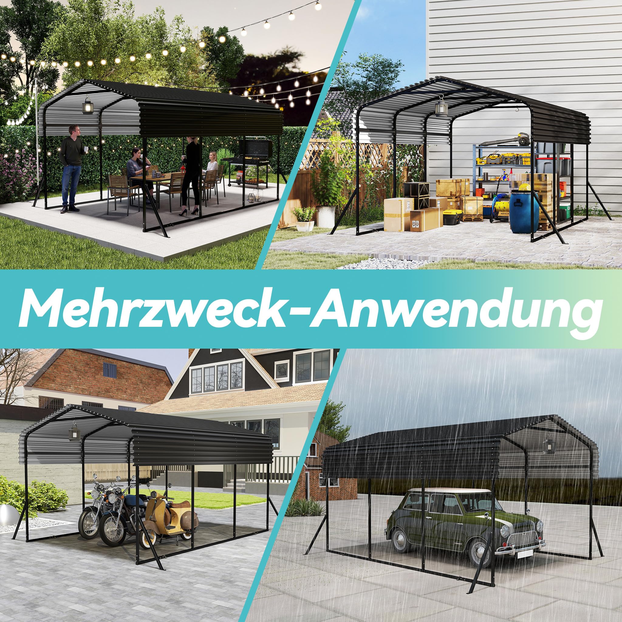 UISEBRT Garage per tenda auto da esterno | 10 x 15 FT | Carport in metallo nero | Robusto riparo auto da esterno | Ombreggiatura con tetto in metallo zincato per auto e barche tenda bivacco