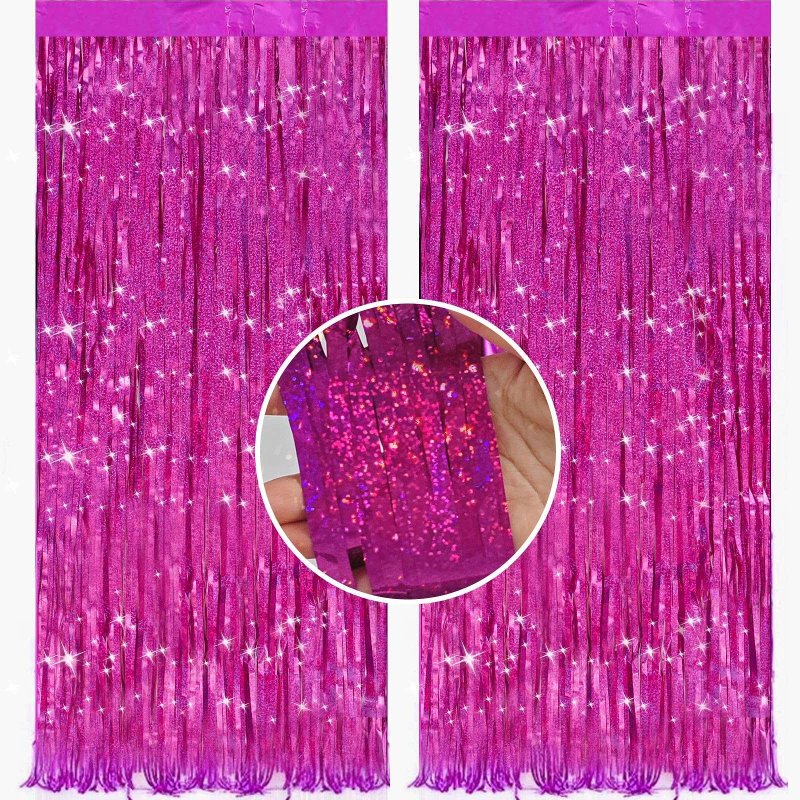2 Pack 3.2 ft x 9.8 ft bling Rose Red Tinsel Curtain Party Backdrop decorations, Metallic Foil Fringe Backdrop Door for Halloween, Christmas Birthday Graduation Wedding Party Streamers Photo Backdrop.