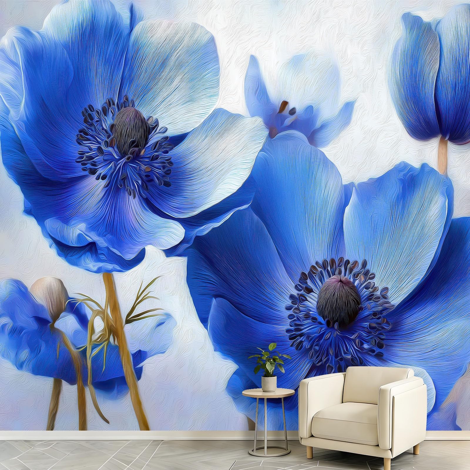 Générique 3D tapeta botaniczna wzór anemon płatki, panoramiczna tapeta 300 x 210 cm - do salonu, sypialni, łazienki i kuchni, dekoracja ścienna, kwiaty akwarela