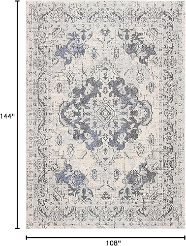 Miniatura 182 de Safavieh Tapete de área grande, colección Monaco, 11 pies x 15 pies, azul marino y celeste, diseño desgastado de medallón, no desprende pelusa