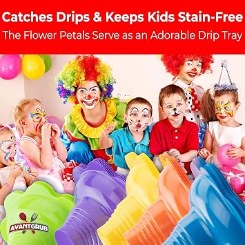 Leak Proof & Drip Catching, Super Cute Reusable 4oz Flower Snow Cone Cups with Straws 10 Pk, Colorful Easy Grip Bowls Perfect for Birthday Parties, Summer Cookout, Shaved Ice, Snack, Ice Cream