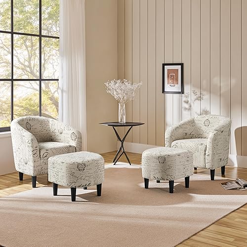 Miniatura 2 de Yaheetech - Silla decorativa con reposapiés, silla de respaldo de mediados de siglo, tapizada, suave, cómodo juego de sillón y reposapiés de tela,