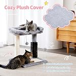 Made4Pets Poste d'éraflure de chat avec grand perchoir & Brosse auto-groomère pour chats d'intérieur, petite tour de l'arbre de chat avec sisal Cat Scratcher Post & Plaquette / 2 Jouet de boules, 6-in-1 pour les chatons, Gris