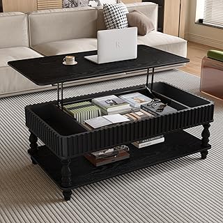 Lift Top Coffee Table with Storage for Living Room Farmhouse Coffee Table with Lifting Top Rectangle Coffee Tables with Lifts Up Tabletop Pottery Barn Furniture 47.24" Black