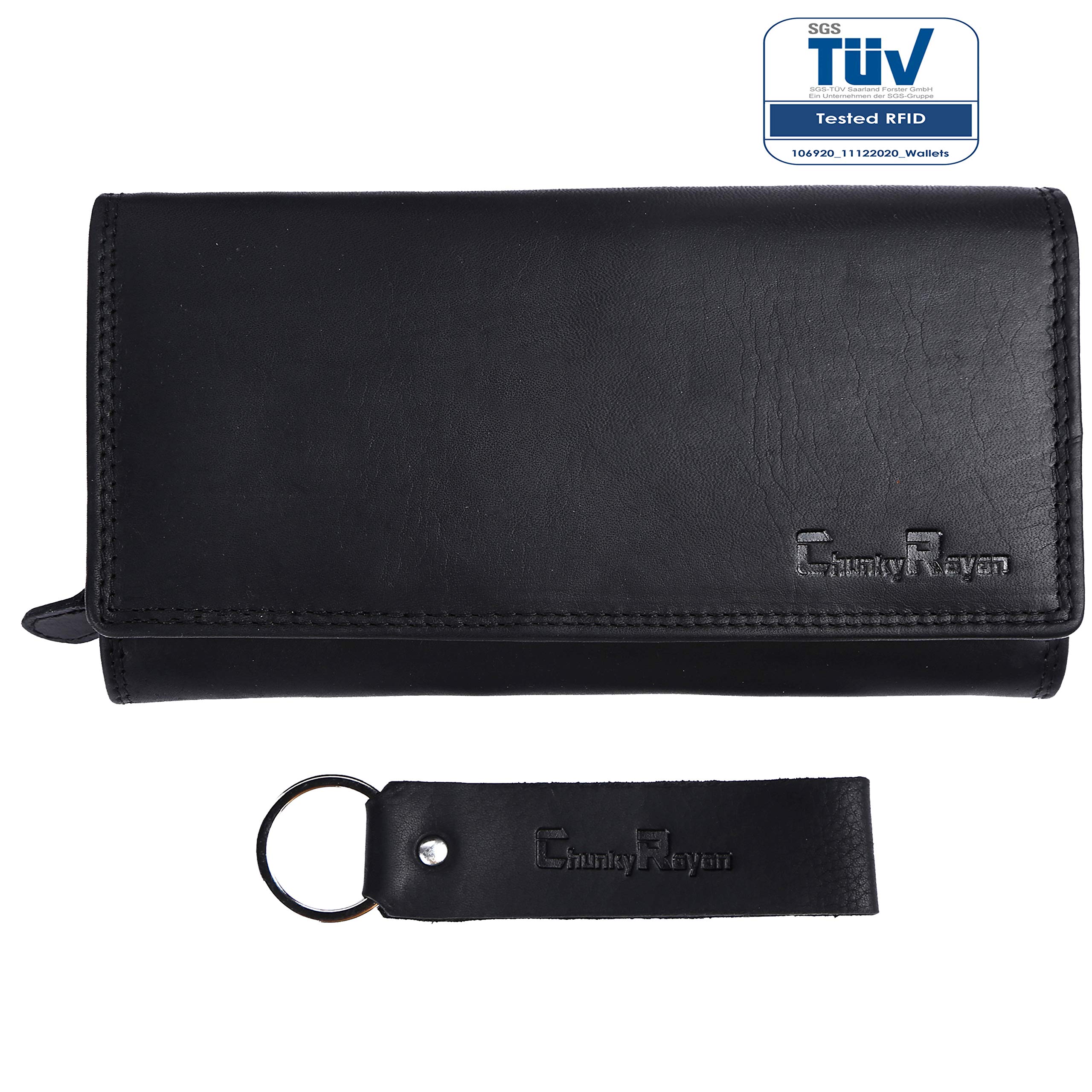 Porte-Monnaie en Cuir véritable XXL avec Protection RFID avec Porte-clés en Cuir