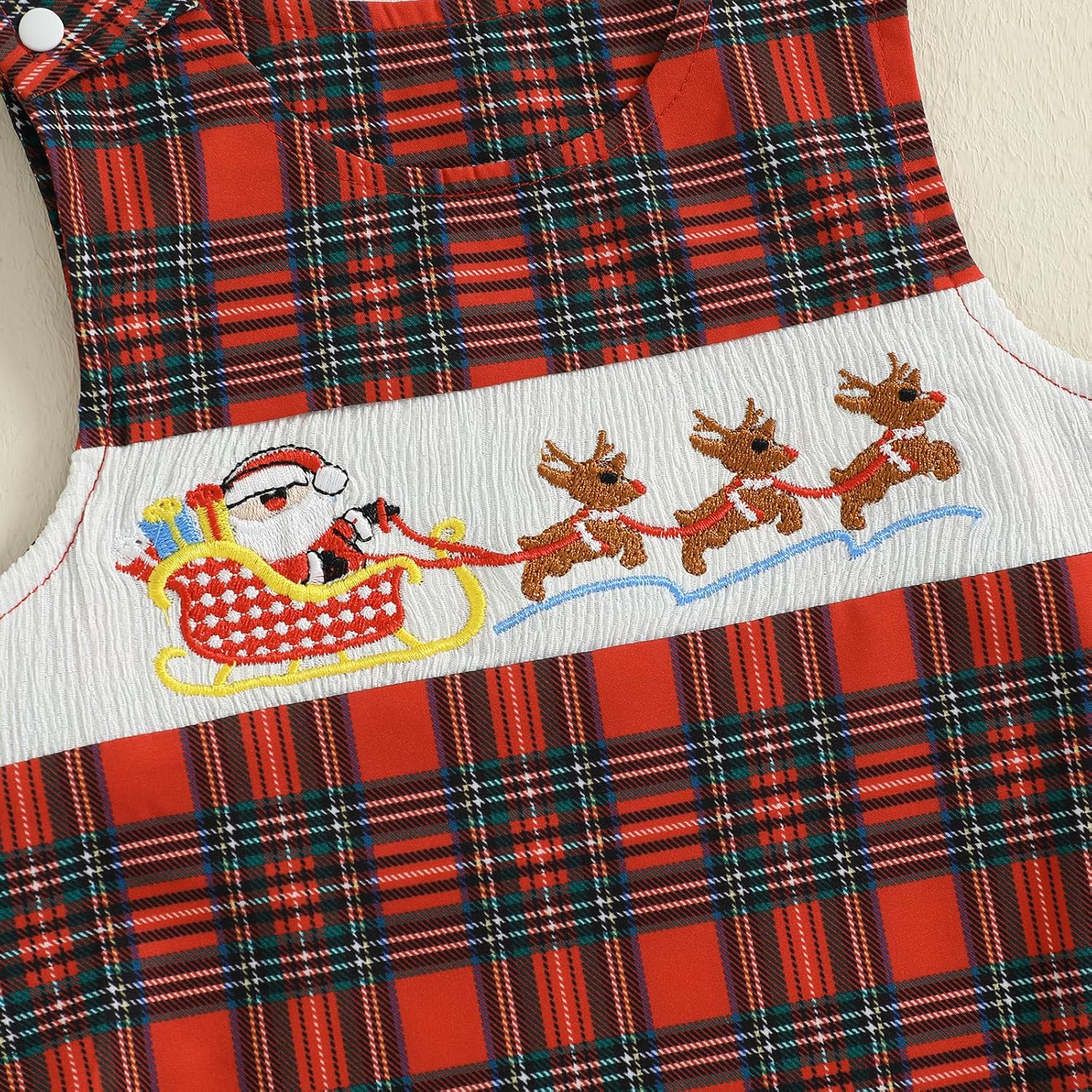 Newborn Baby Boy Christmas Outfit Embroiderey Sleeveless Smocked Bubble Romper Plaid Bodysuit Infant Winter Clothes - Image 7