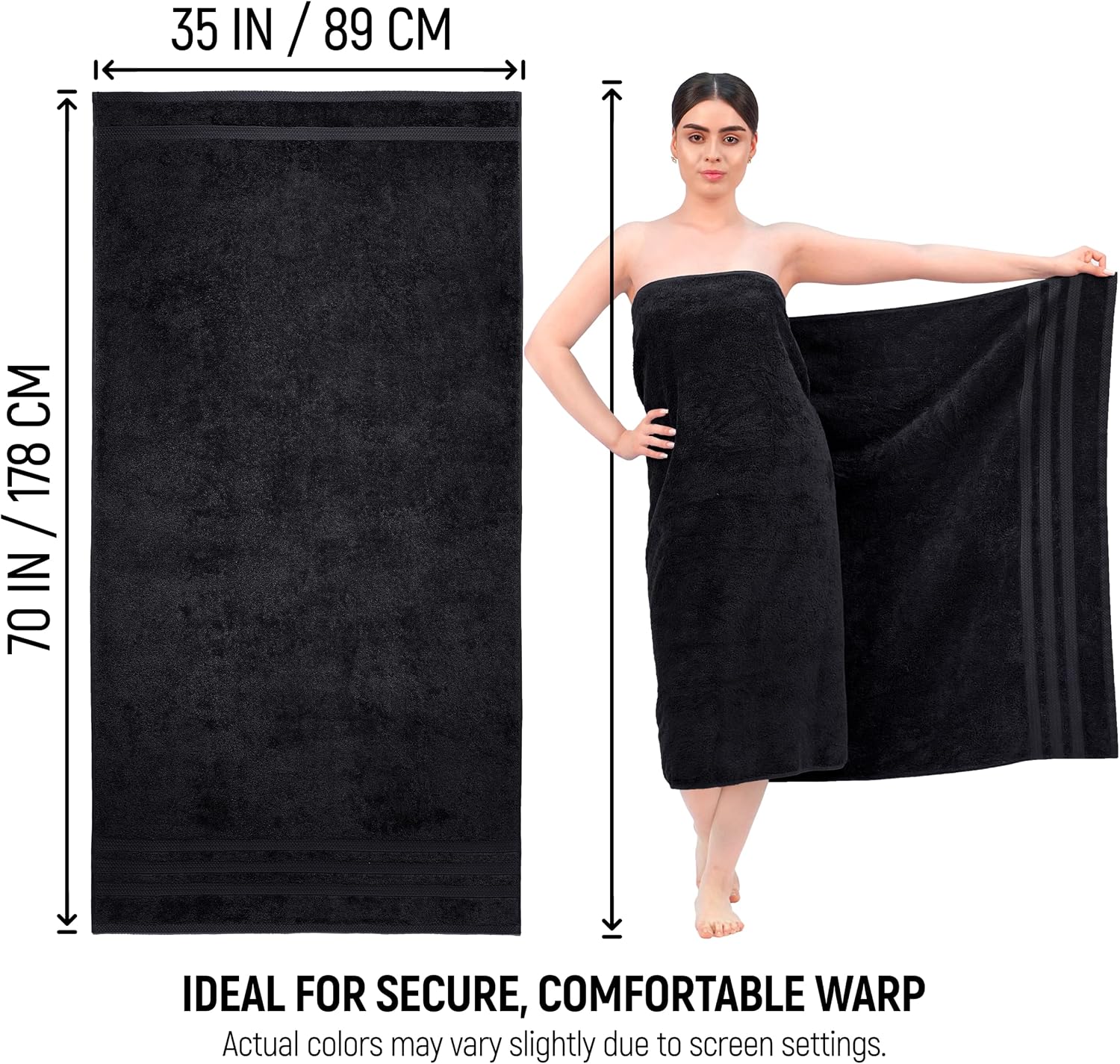 Bath Sheets 2 Pack Extra Large 35 x 70 Inches 600 GSM 100% Ring Spun Combed Uzbek Cotton Bath Towels Oeko-TEX Certified Soft Highly Absorbent Quick Dry – Black