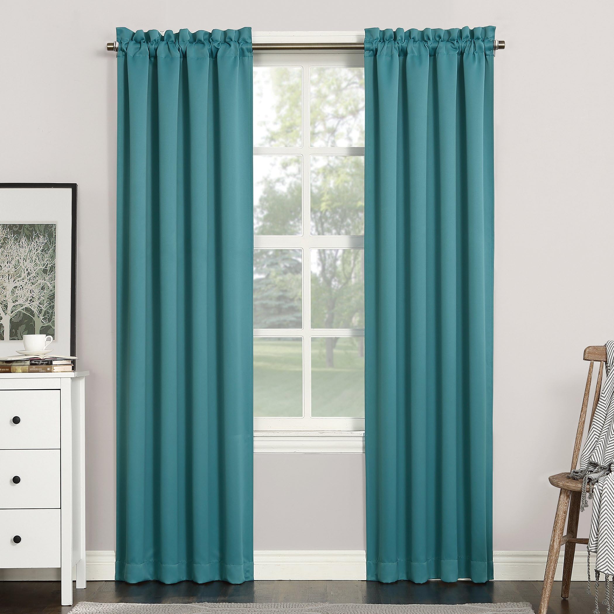 Sun Zero Easton Energy Saving Blackout Rod Pocket Curtain Panel, 40" x 84", Marine