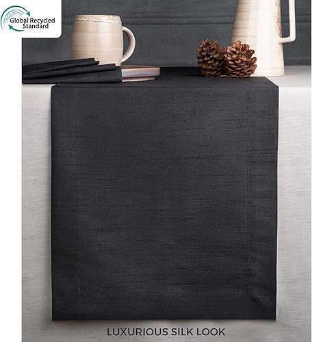 Miniatura 2 de D'Moksha Homes Camino de mesa negro de 14 x 36 pulgadas, seda vegana, elegante camino de mesa de seda negra de 36 pulgadas, lavable a máquina para