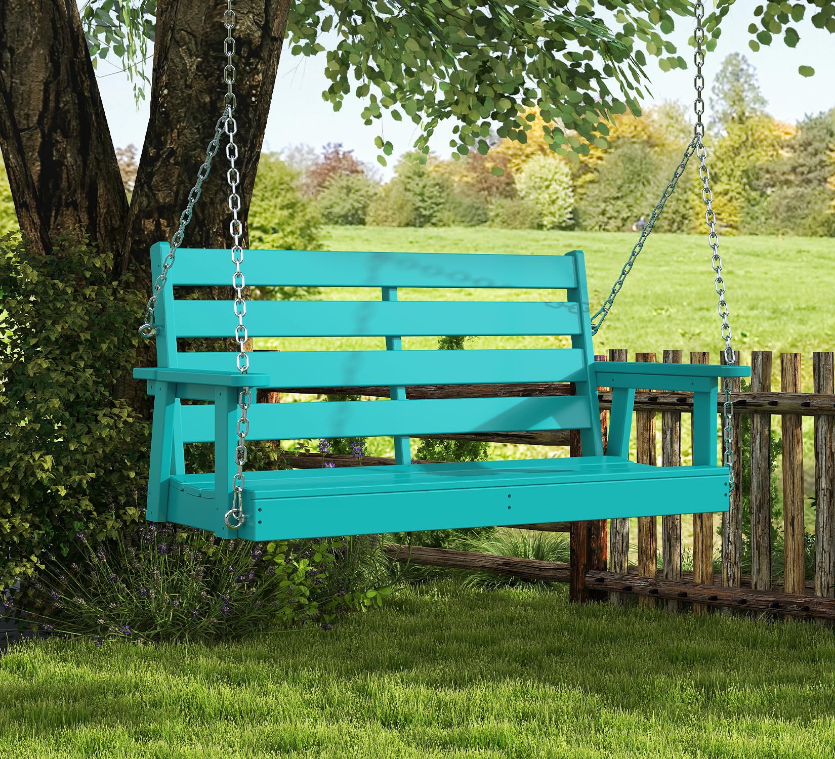 GREENVINES Altalena da portico, 130 cm, in plastica HDPE, per patio esterno, per tutte le condizioni atmosferiche, altalene impermeabili da banco | con 4 catene in acciaio inossidabile | Aqua
