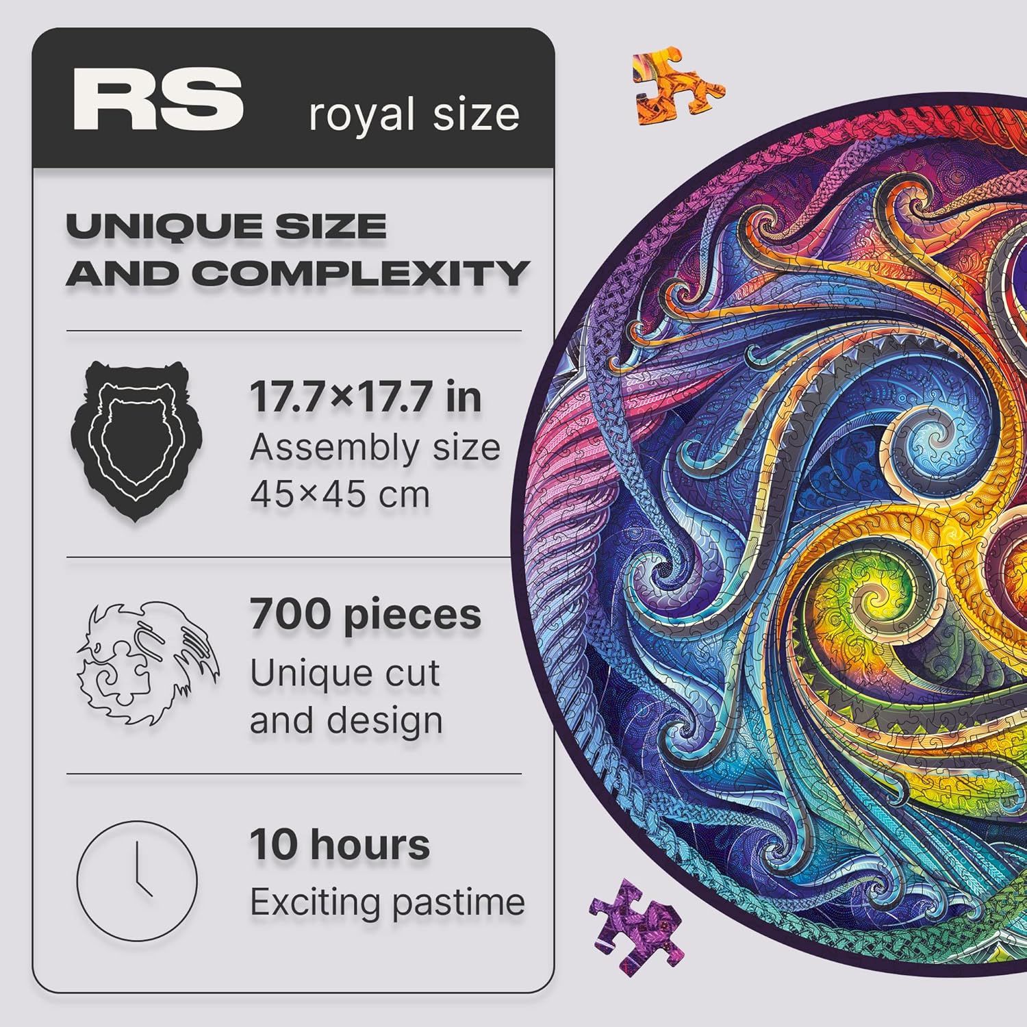 UNIDRAGON Original Wooden Jigsaw Puzzles - Mandala Spiral Incarnation, 700 pcs, Royal Size 17.7"x17.7", Beautiful Gift Package, Unique Shape Best Gift for Adults and Kids