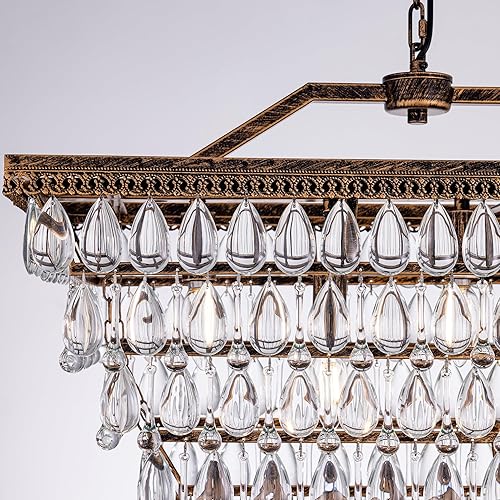 Miniatura 3 de Wellmet Candelabro de cristal para comedor, candelabros rectangulares de bronce antiguo de 48 pulgadas, 9 luces de granja para mesa de billar,