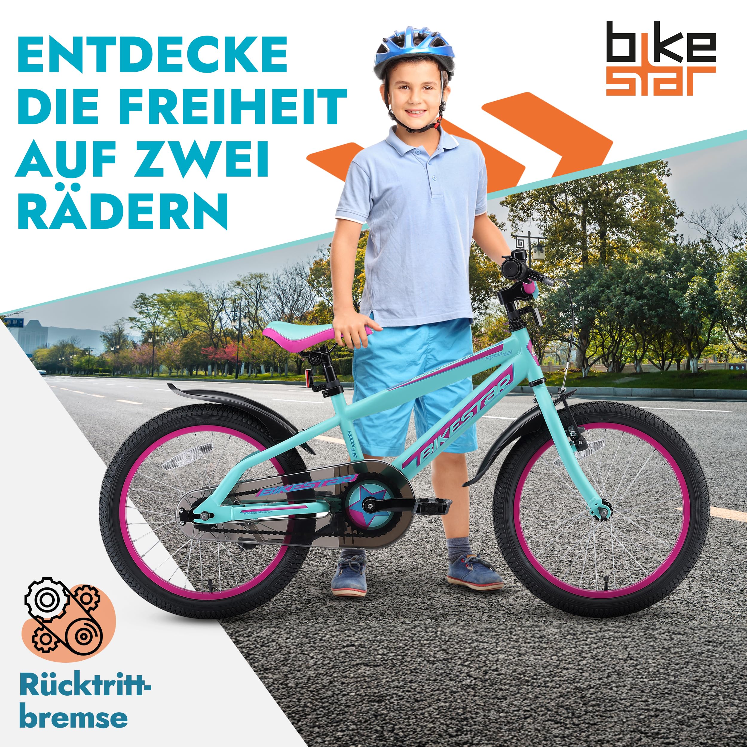 BIKESTAR Kinderfahrrad 18 Zoll für Mädchen und Jungen ab 5 Jahre | Kinderrad Urban Jungle | Fahrrad für Kinder | Risikofrei Testen