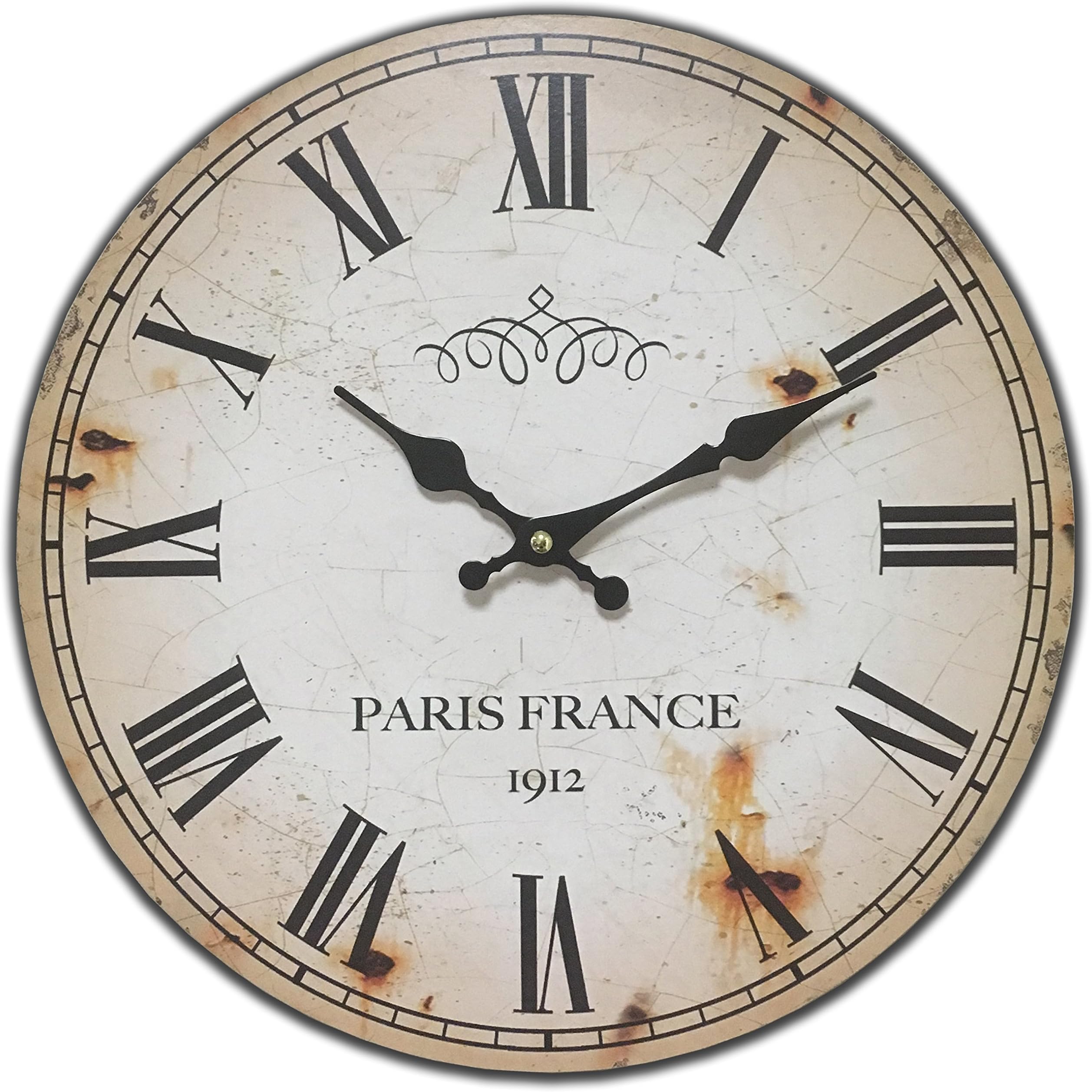 Round Off White Antique Look Paris France Decorative Clock 13 x 13 inches Quartz Movement...0107