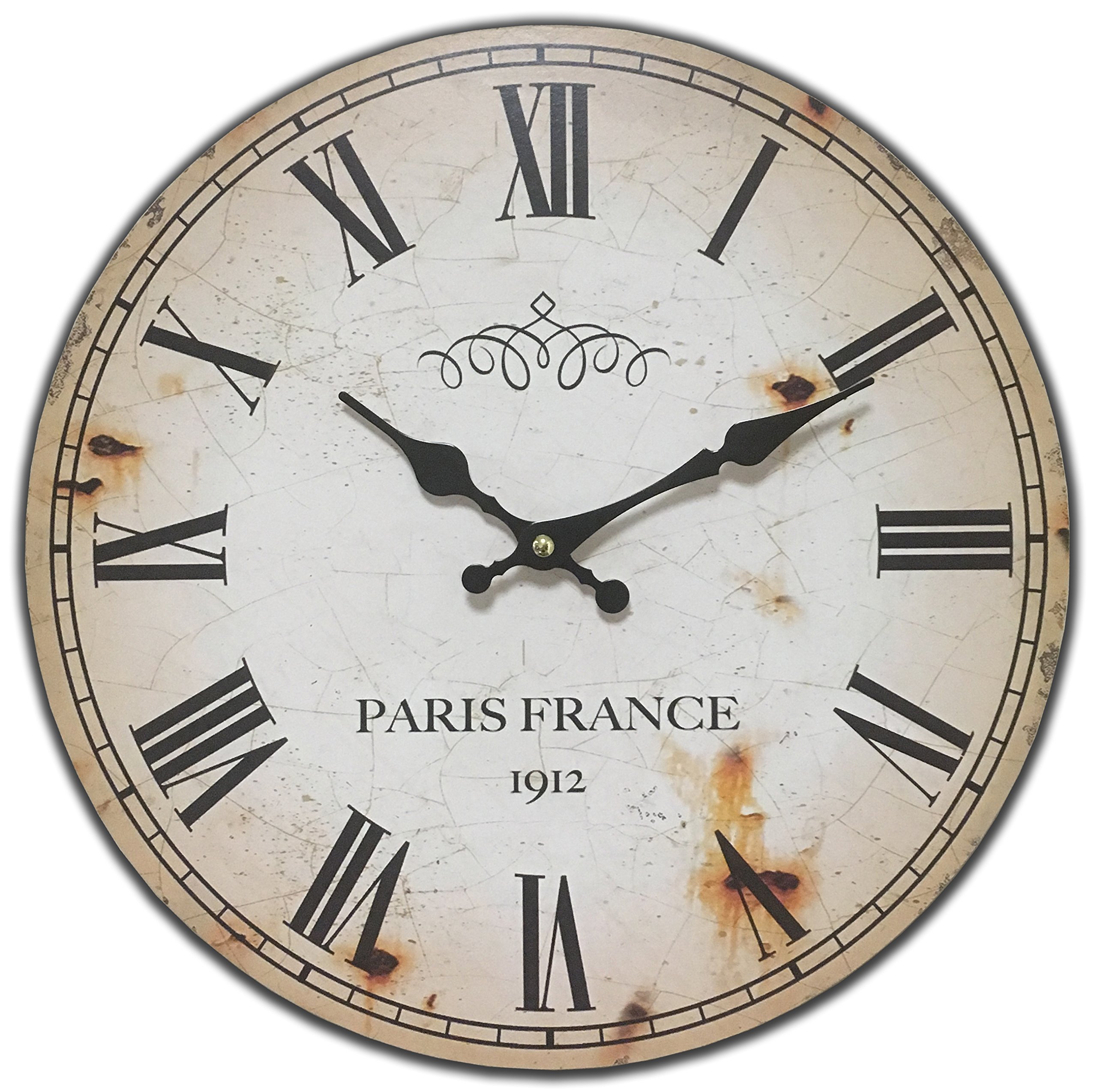 Round Off White Antique Look Paris France Decorative Clock 13 x 13 inches Quartz Movement...0107