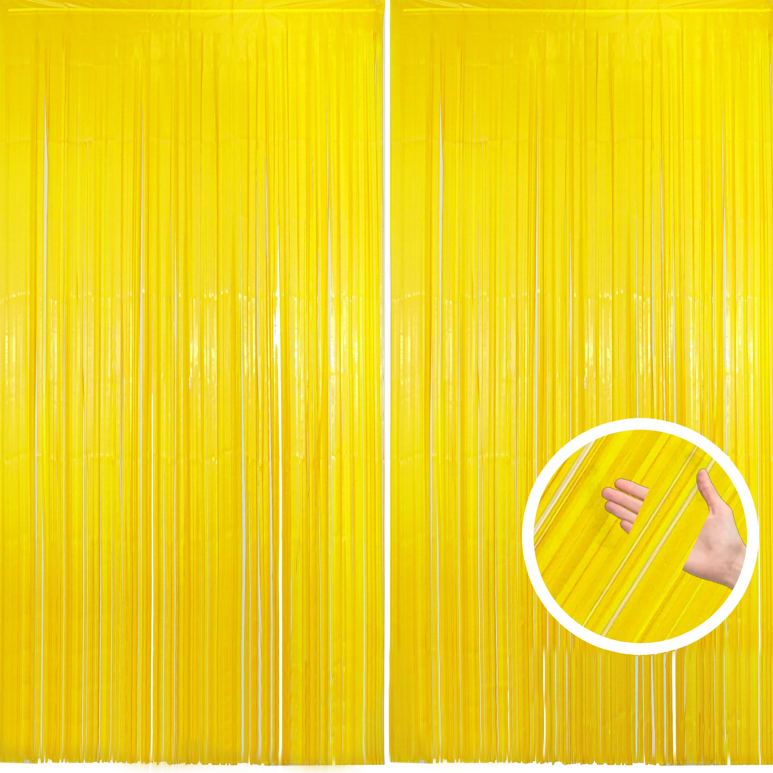 2 Pack Yellow Fringe Backdrop Curtains, Yellow Streamers Party Backdrop, Party Decorations Supplies for Birthday, Holidays, Parties & More