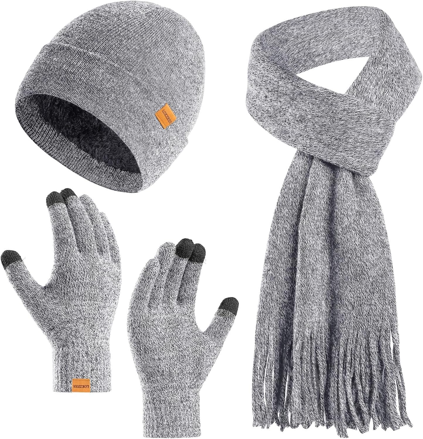 Winter Hat Gloves Scarf Set Women, Knit Beanie Fleece Lining, Touchscreen Gloves & Warm Knitted Scarf 3Pcs Gift