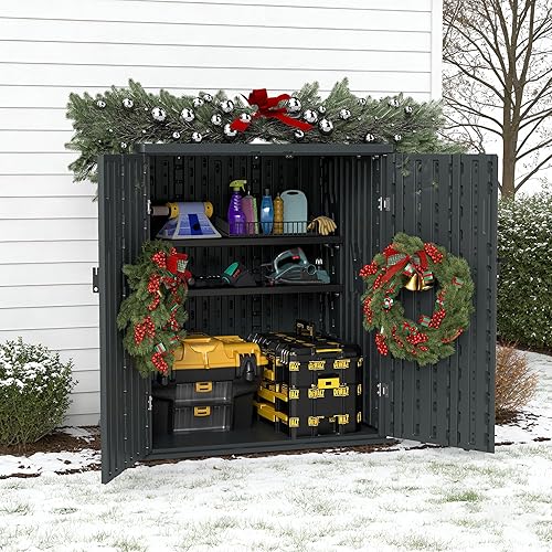 Miniatura 9 de EHHLY Armario de almacenamiento alto resistente al aire libre, resistente a la intemperie, armario de almacenamiento de garaje de 28 pies cúbicos