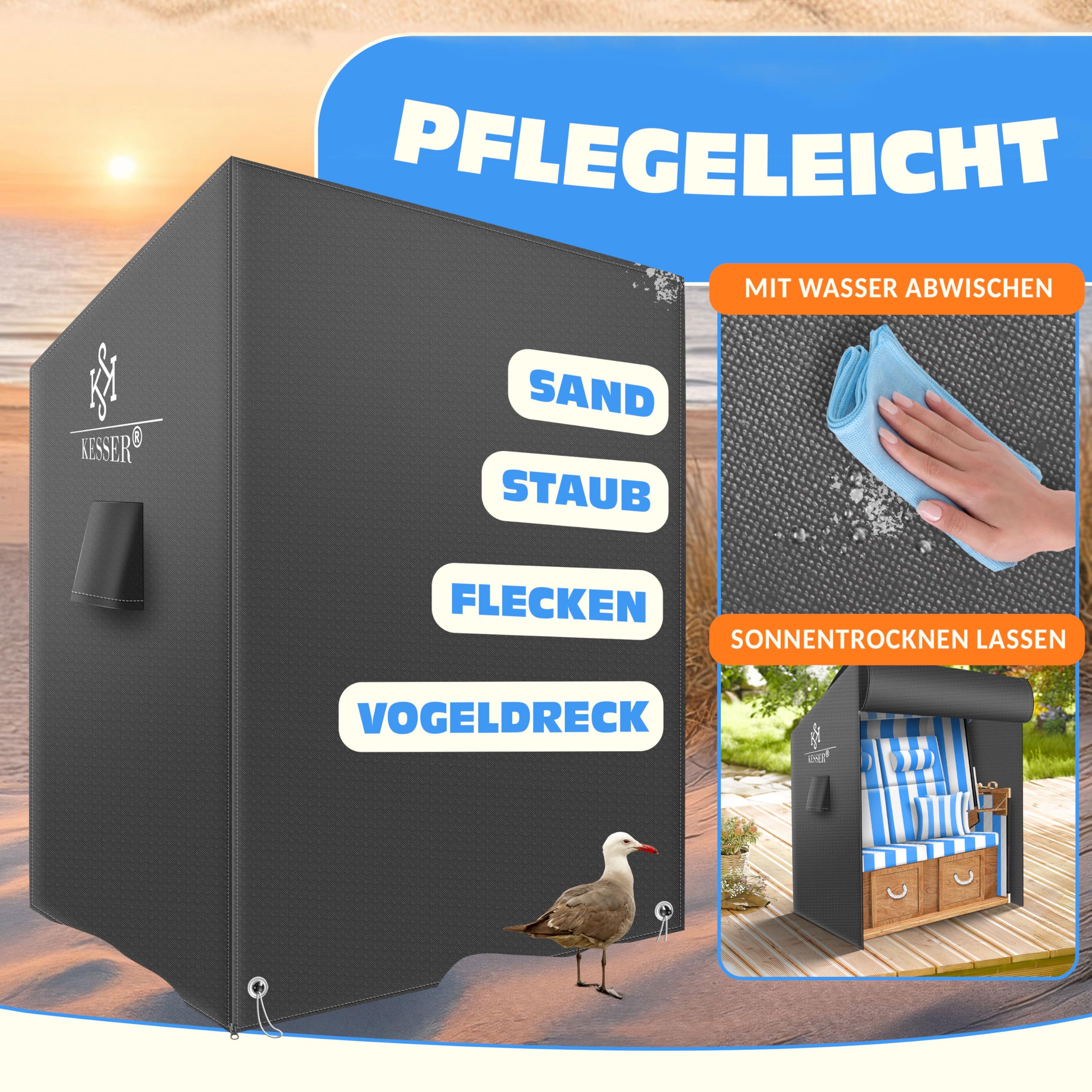 KESSER® Housse de protection pour fauteuil-cabine de plage de qualité supérieure avec ouvertures d'aération, housse de chaise de plage imperméable, résistante à l'hiver, résistante aux UV, charge