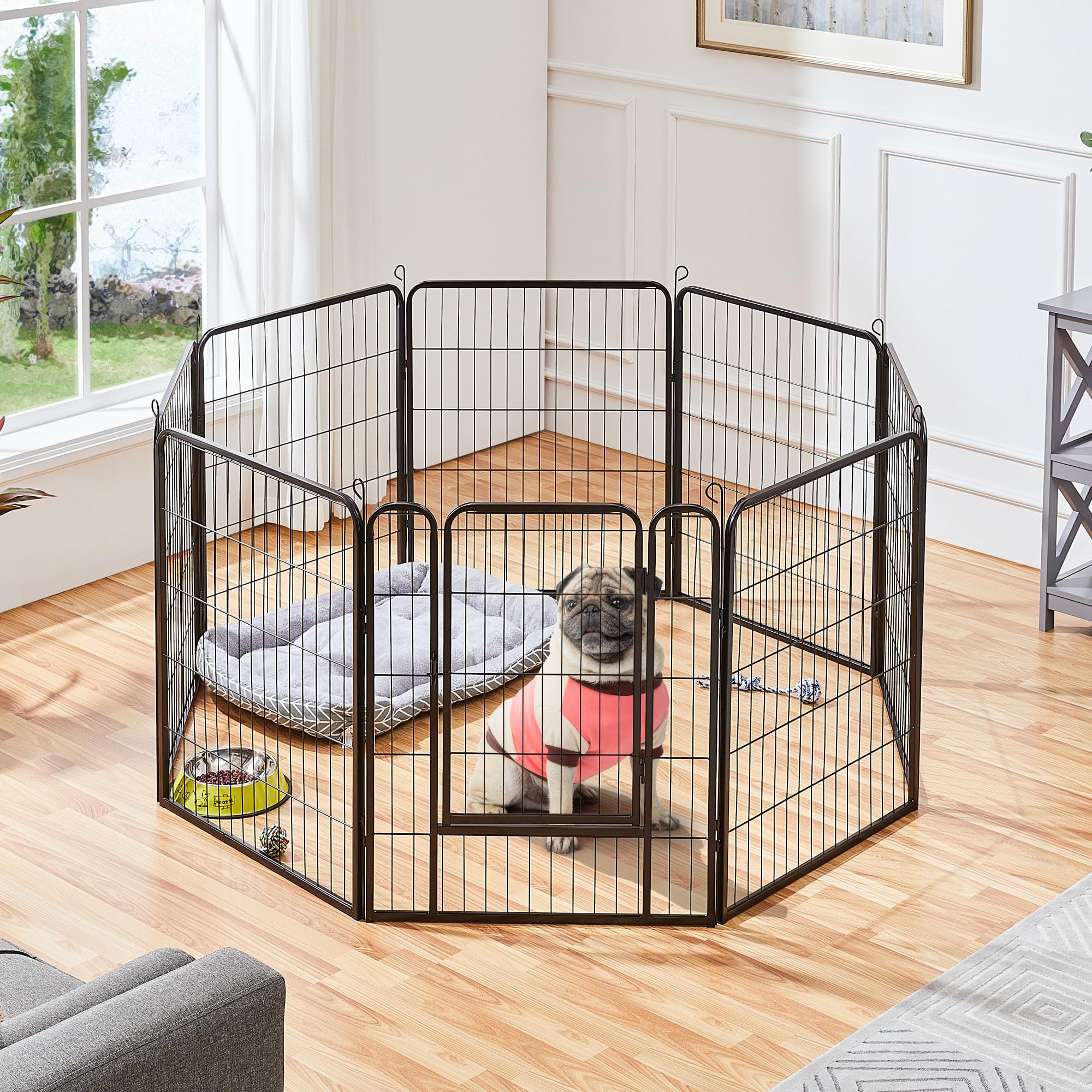 Recinti per Cani Gatti da Interni ed Esterni per Cuccioli Conigli Recinzione in Metallo Pieghevole Box Portatile per Cani Nera 8 pz 65 x 80 cm