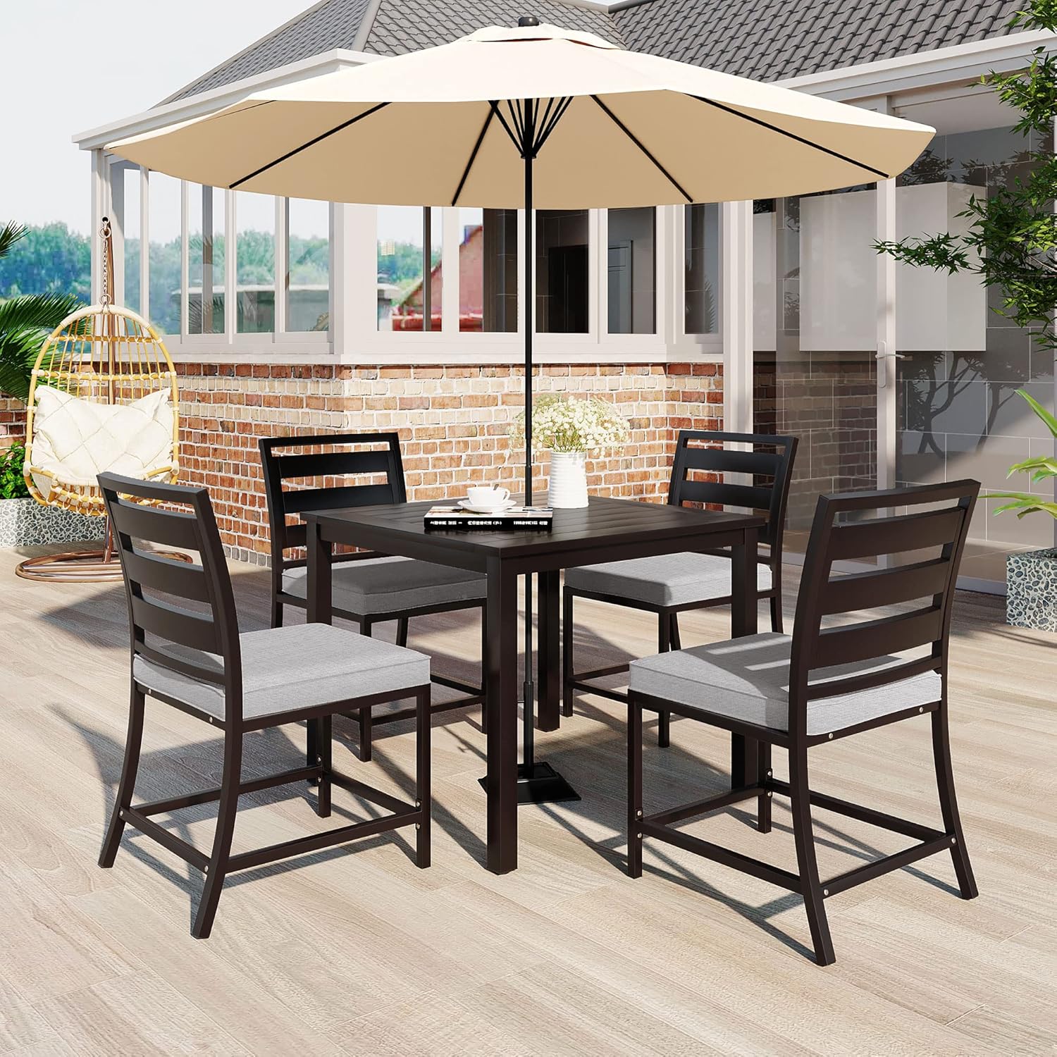 N NAANSI 5Piece Steel Patio Dining Set with Dining Table