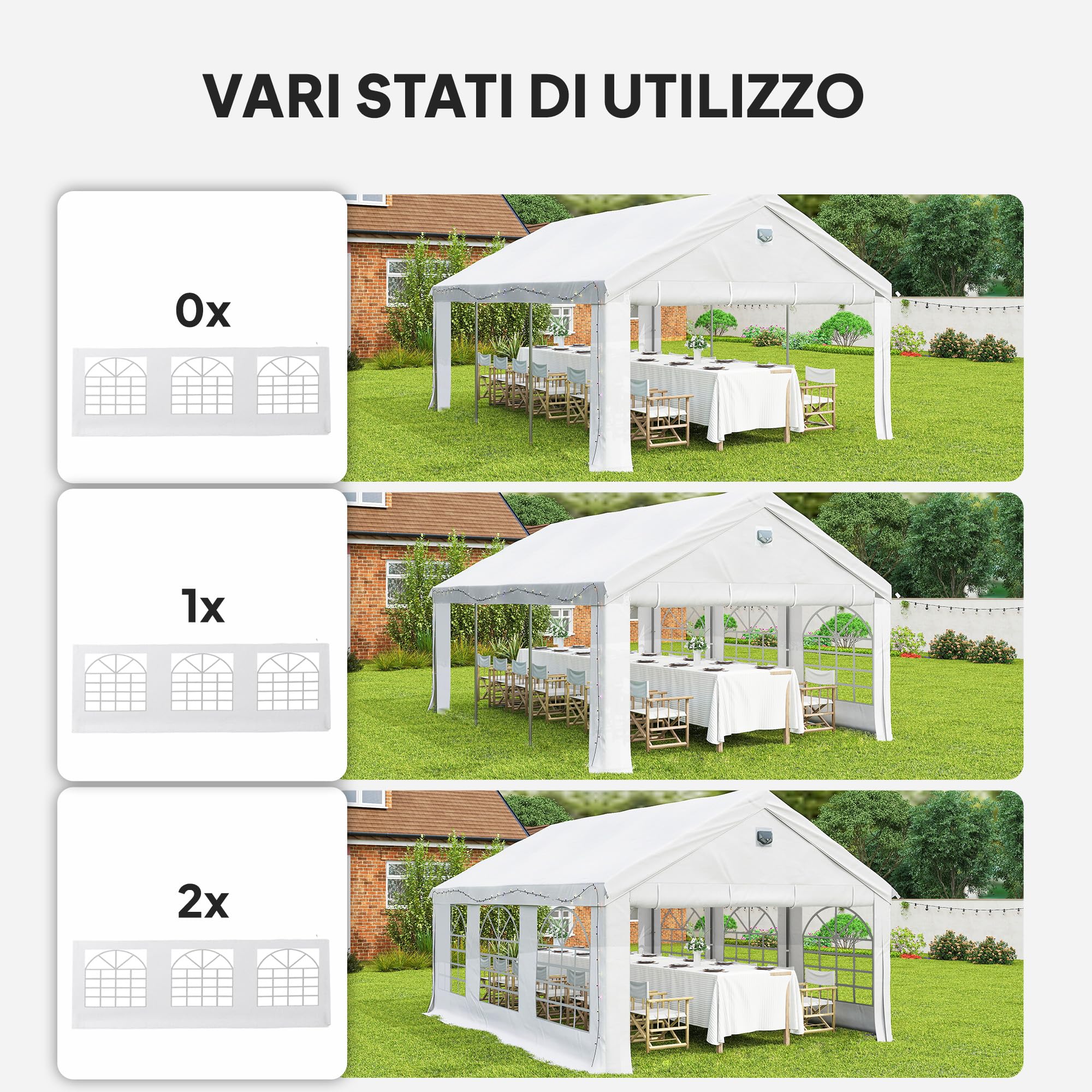 Outsunny Tendone per Feste 4x6 m con Luci LED, Gazebo da Giardino in Acciaio Zincato con Porte a Cerniera, Finestre, Pareti Laterali Rimovibili, Gazebo da Esterno per Matrimoni Eventi Raduni, Bianco