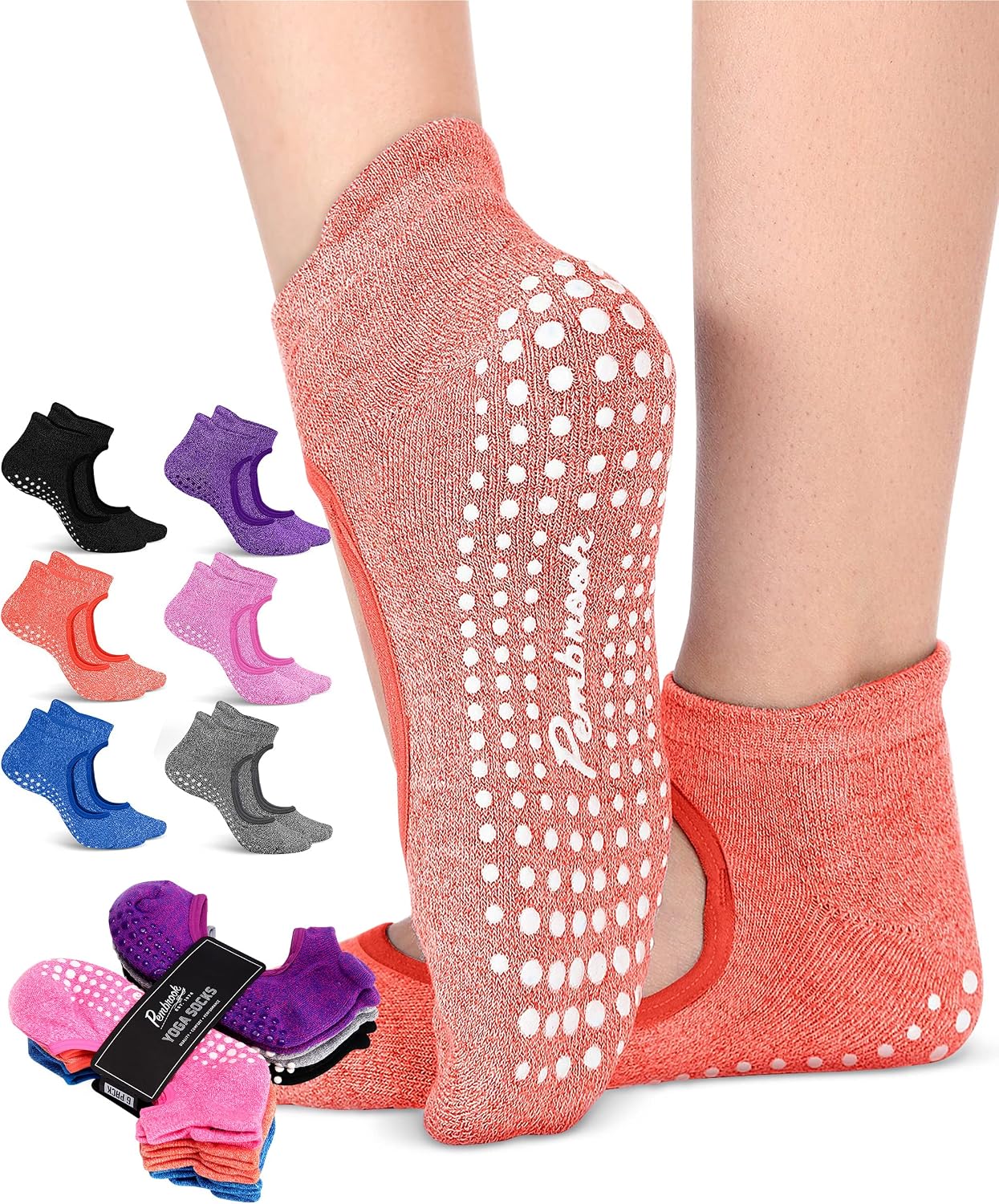 Pembrook 6 Pairs Barre Socks with Grips for Women - Non-Slip Pure Barre Socks | Sticky Socks Barre | Non-Skid Yoga Pilates Socks