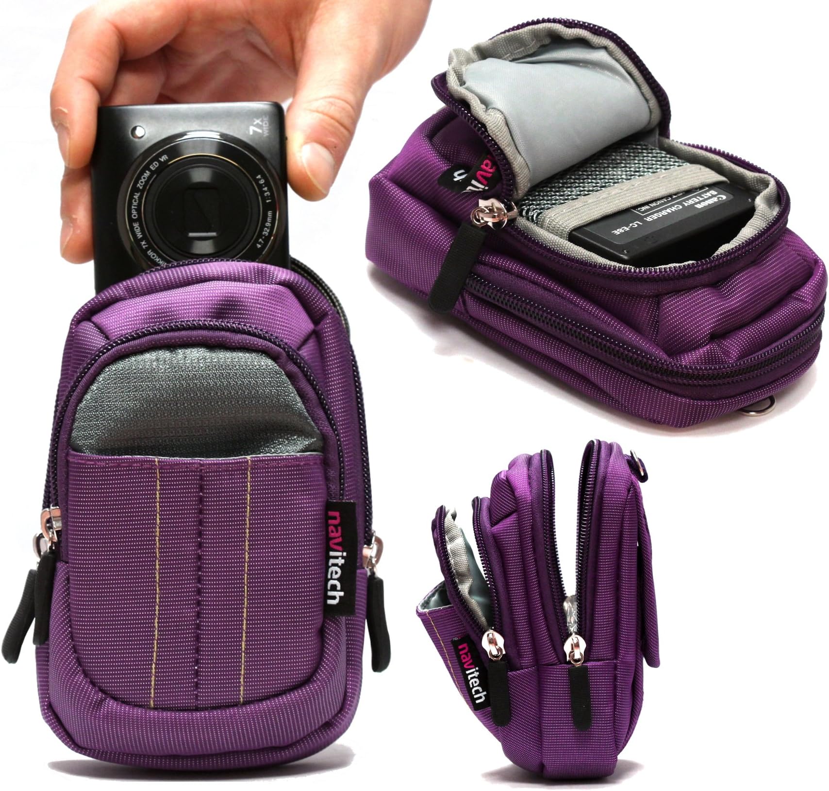 NavitechPurple Digital Camera Case Bag - Compatible with Canon PowerShot N/SX270 HS/S120/S110/SX500 IS/SX260 HS/SX240 HS/SX170 IS/SX160 IS/SX150 IS/A3500 IS/D20
