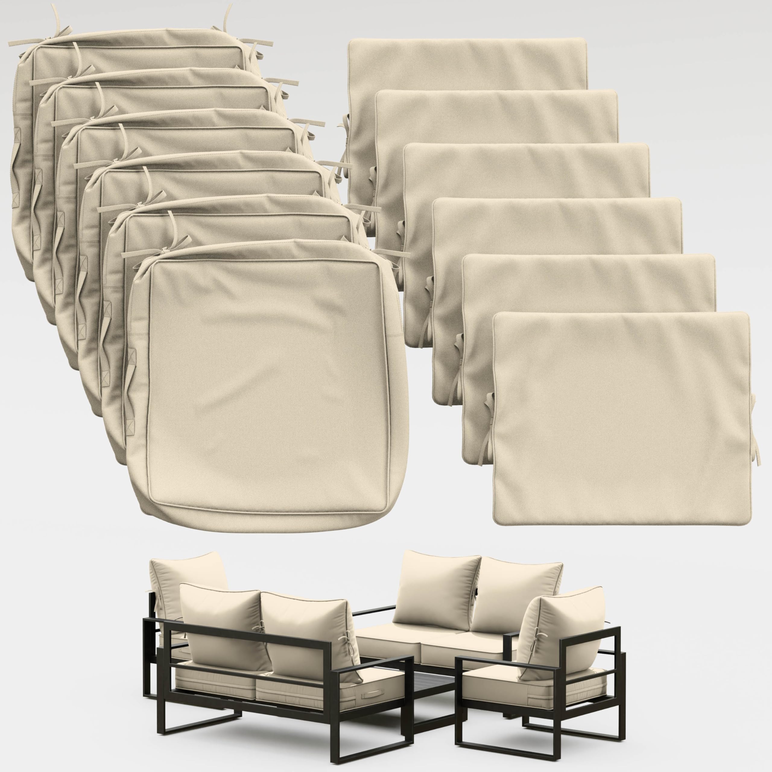 Photo 1 of Tounosnt Thick Outdoor Back&Seat Cushion Covers 22×24×4in 6Pcs for Patio Furniture with Zipper Closure and Handle, Waterproof Replacement Slipcover for Garden Rattan Chair Sofa, Cream