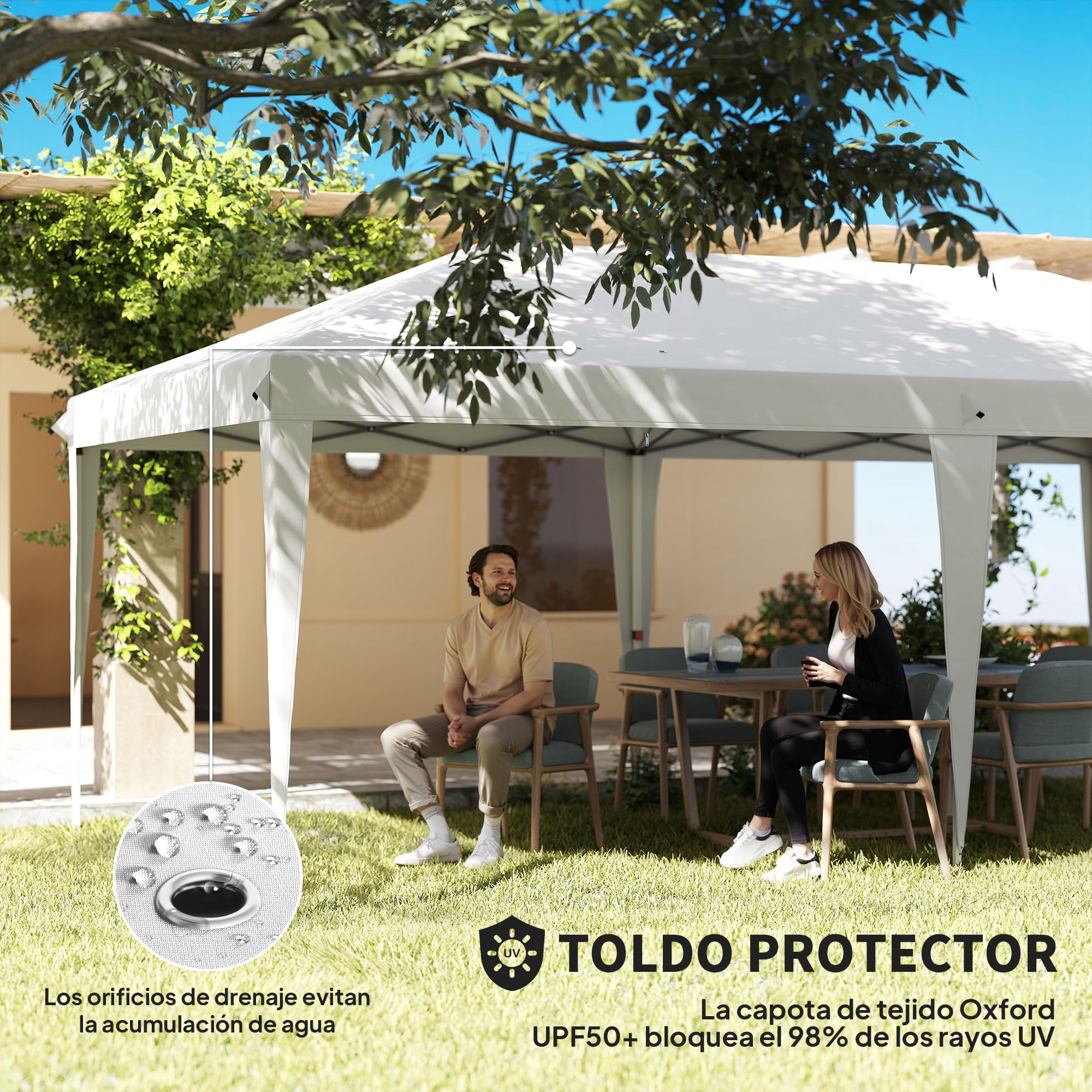 Outsunny Carpa Plegable 6x3x2,7 m con 4 Paneles 4 Ventanas 1 Bolsa Blanco | Cenador de Jardín, Gazebo Plegable, 2 Puertas con Cremallera, Anti-UV Impermeable, para Exterior Terraza Patio Playa