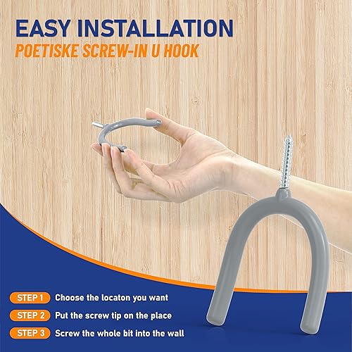 Miniatura 7 de POETISKE Ganchos de utilidad atornillados en U para montaje en pared, organizador de almacenamiento para garaje, palas colgantes, escoba, guitarra,
