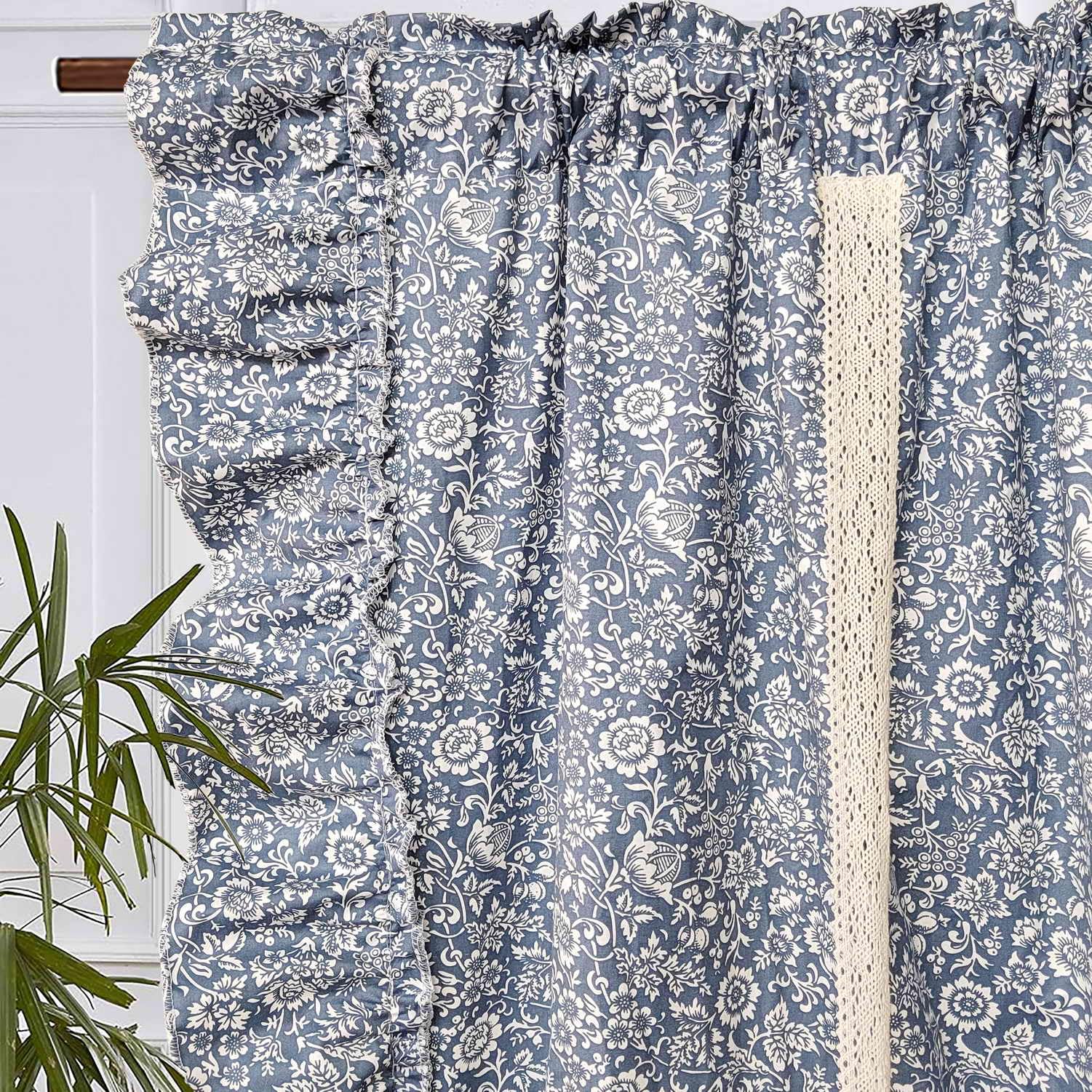 Floral Tie Up Curtain 47 Inch Length Adjustable Balloon Curtain Voile Valance for Kitchen Bathroom Light Filtering Farmhouse Valance Roman Shade Living Room Small Window 1 Panel 59 x 47 inch