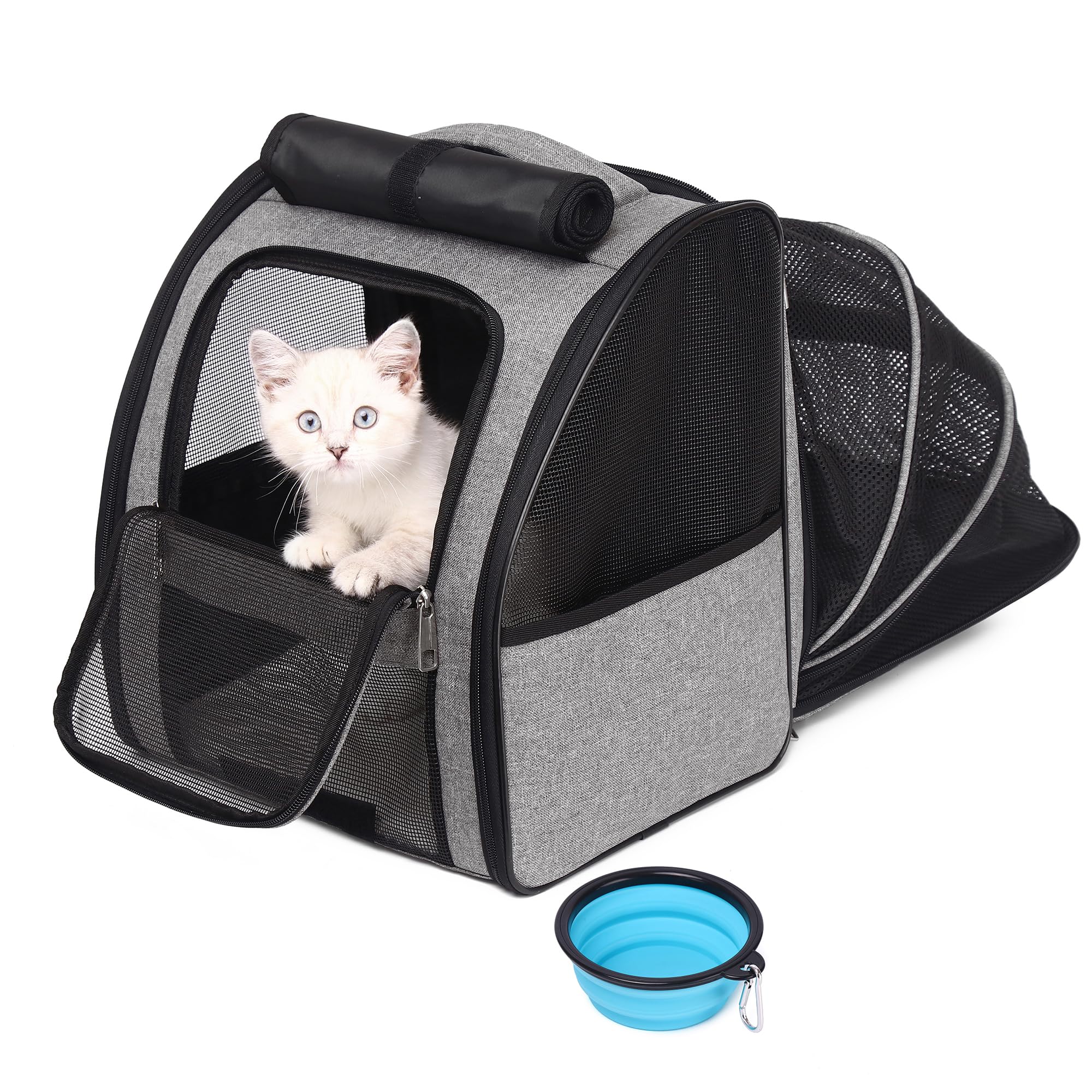 SUPERBE Mochila Gato Mochila Perro, Mochila Extensible para Perros Pequeños y Gatos, Aprobada por Aerolíneas, Diseño Ventilado para Viajes, Senderismo y Uso al Aire Libre (Gris)