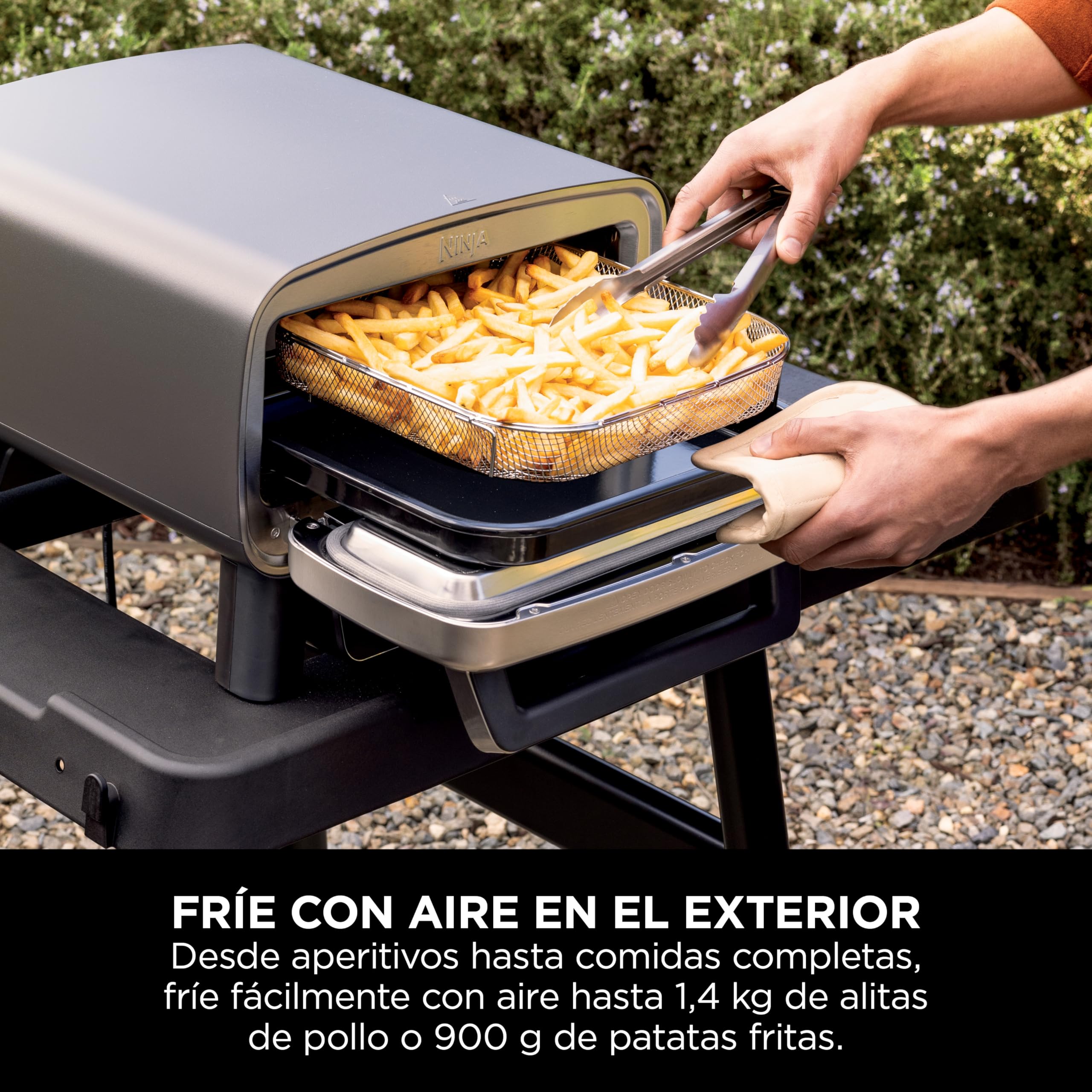 Ninja Artisan Horno air fry y pizza de exterior, 4 funciones: Pizza, Freír con aire, Hornear, Fermentar, 5 ajustes de pizza, Piedra de 30 cm, Pala, Bandeja, Cesta para freír con aire, Gris MO201EU