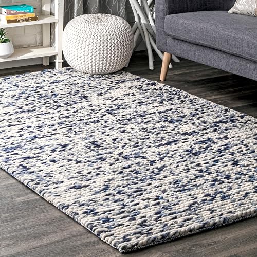 Nuloom Penelope Blue/Ivory, 5' x 8', Hand-Braided, Wool & Cotton, Soft and Textured, High Traffic, Stain Resistant, Easy