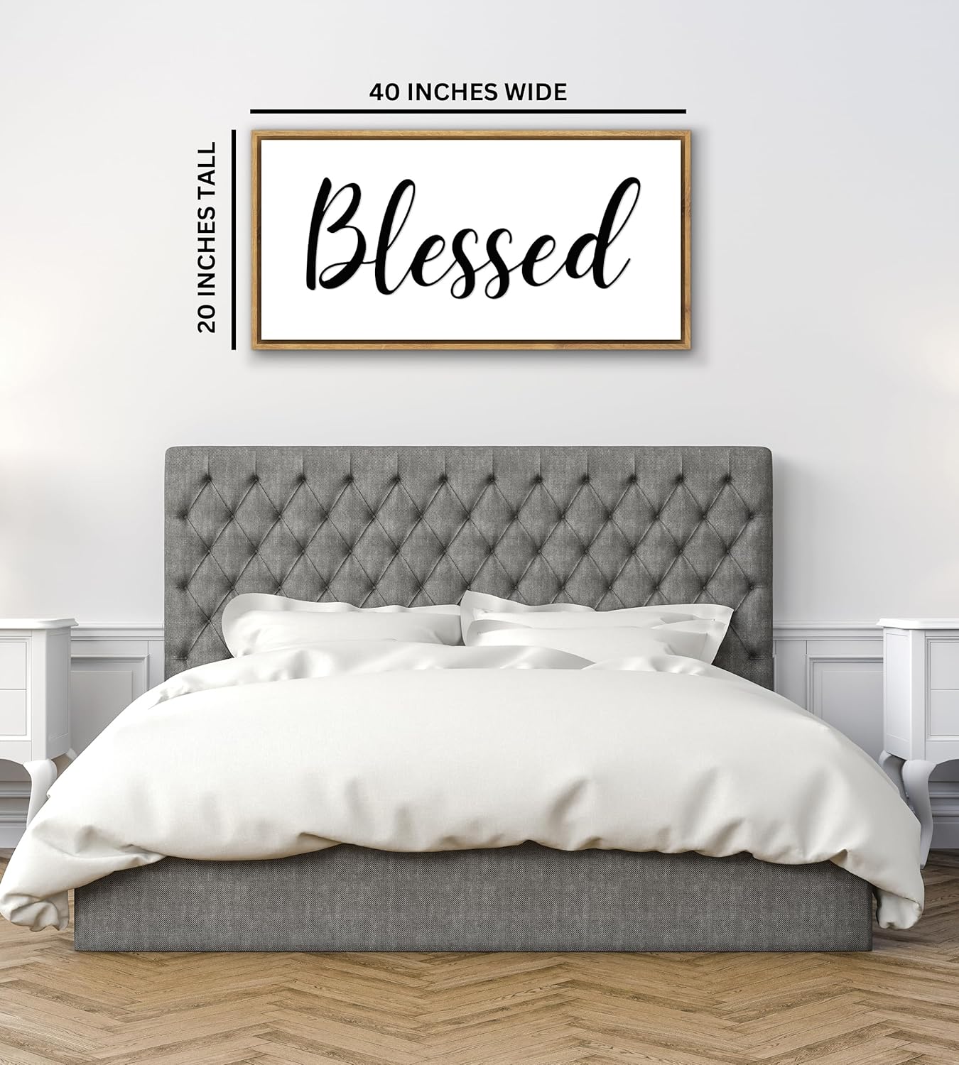 Blessed Wall Decor - Framed Farmhouse Blessed Sign - 20x40 Above the Bed Wall Art - Large Decorative Canvas Print Wall Art for Living Room, Kitchen, Bedroom, Office, Modern Home Decor Gift