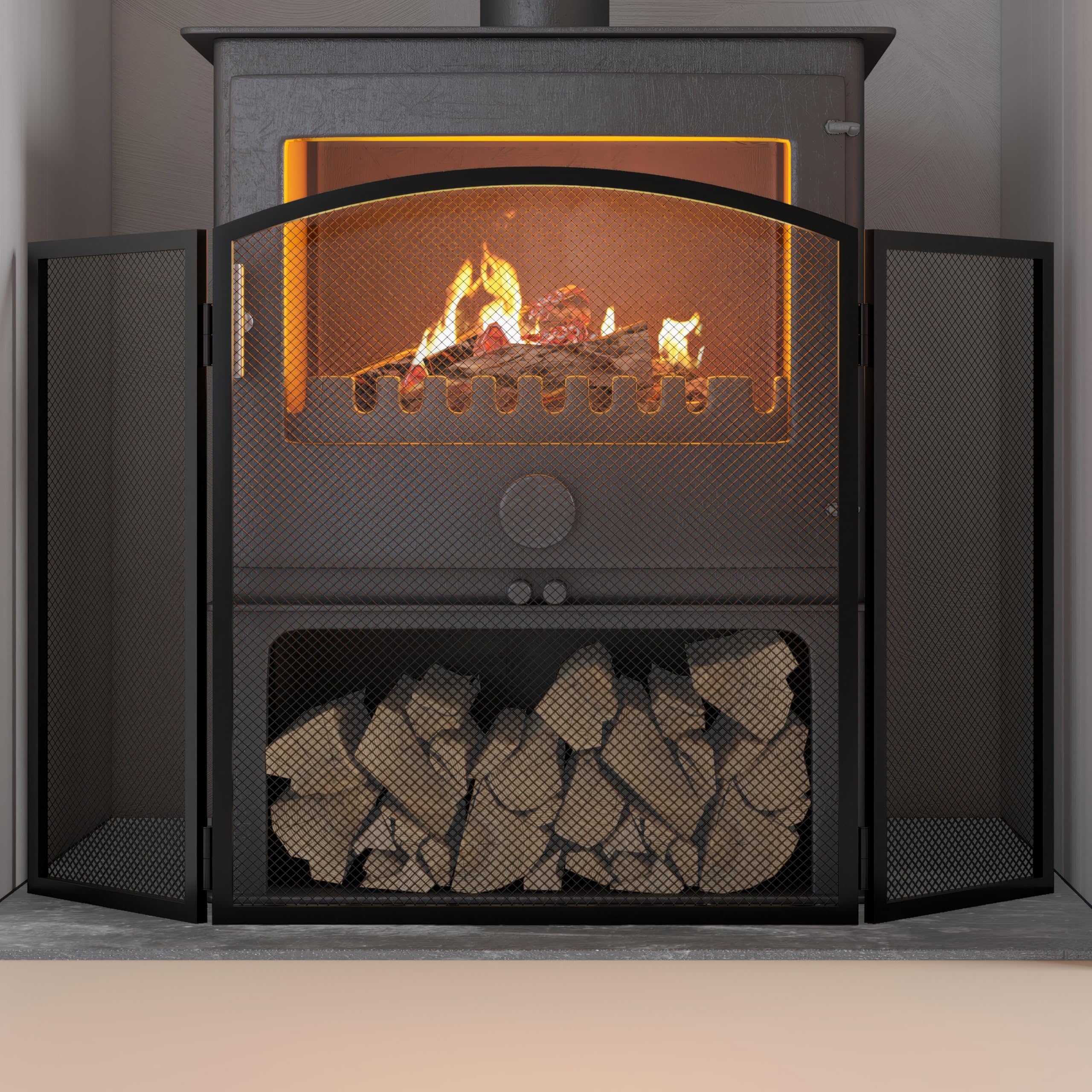 Kingson Black Fireplace Guard – Protezione antincendio di sicurezza per bruciatori a legna, bruciatori a legna e caminetti, protezione per la sicurezza dei bambini, 96,5 x 61 cm