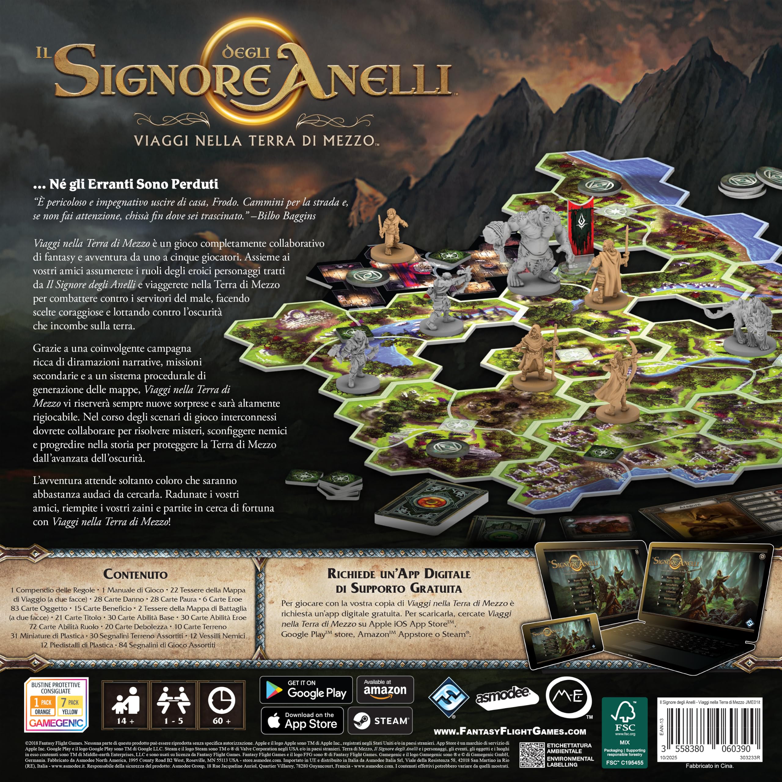 Asmodee, Il Signore degli Anelli: Viaggi nella Terra di Mezzo, Gioco da Tavolo con App, 1-5 Giocatori, 14+ Anni, Edizione in Italiano