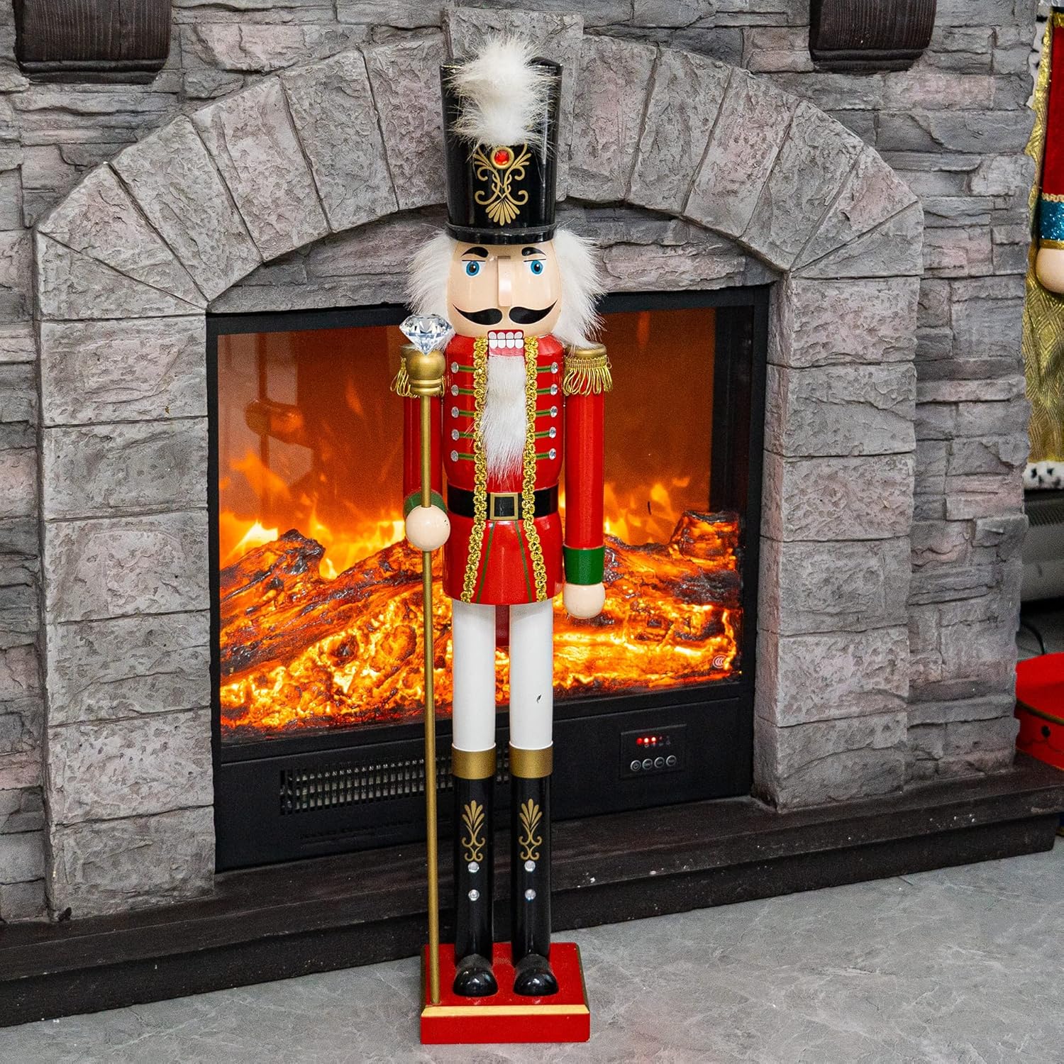 FUNPENY 32 inch Christmas Nutcrackers Decoration Figures,Wooden Soldier in Red Suit with Black Hat Collectible Nutcracker for Indoor Winter Table Centerpiece Desktop Fireplace Clearance Decor