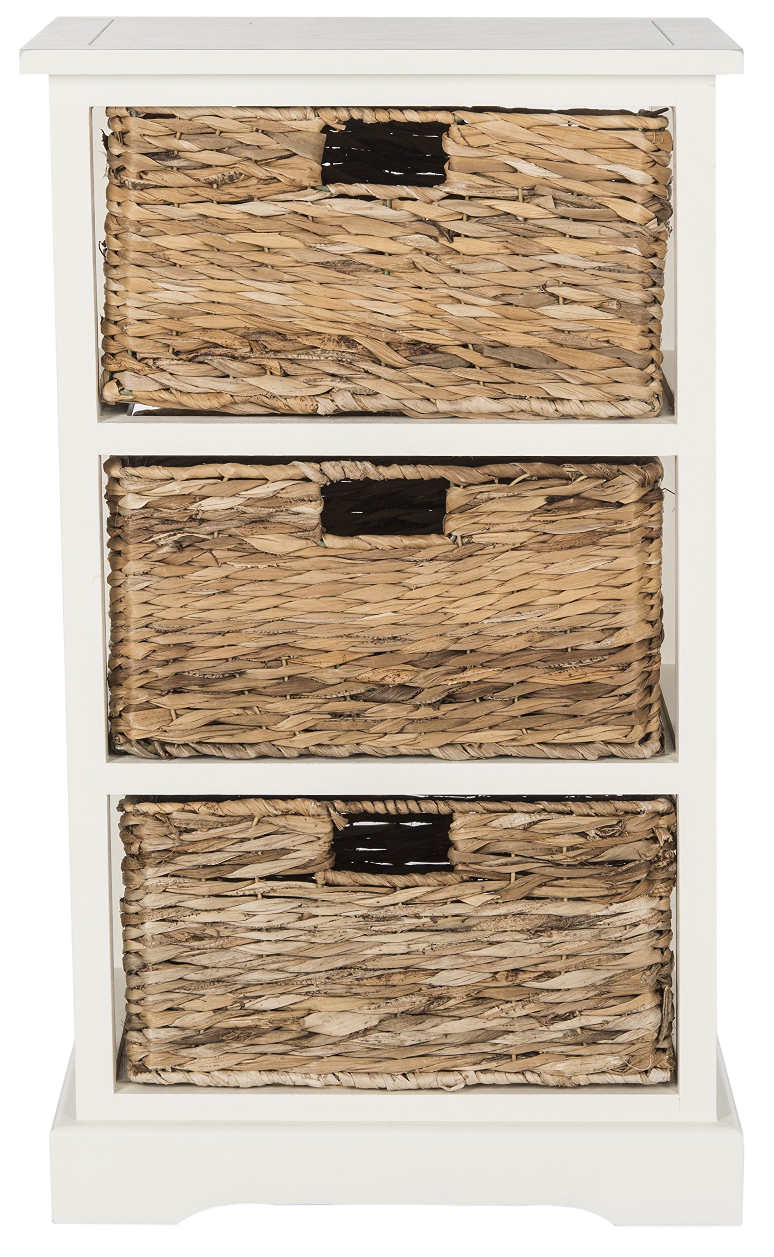 SAFAVIEH Home Collection Halle Vintage White 3-Drawer Wicker Basket Storage Side Table, Fully Assembled (AMH5738B)