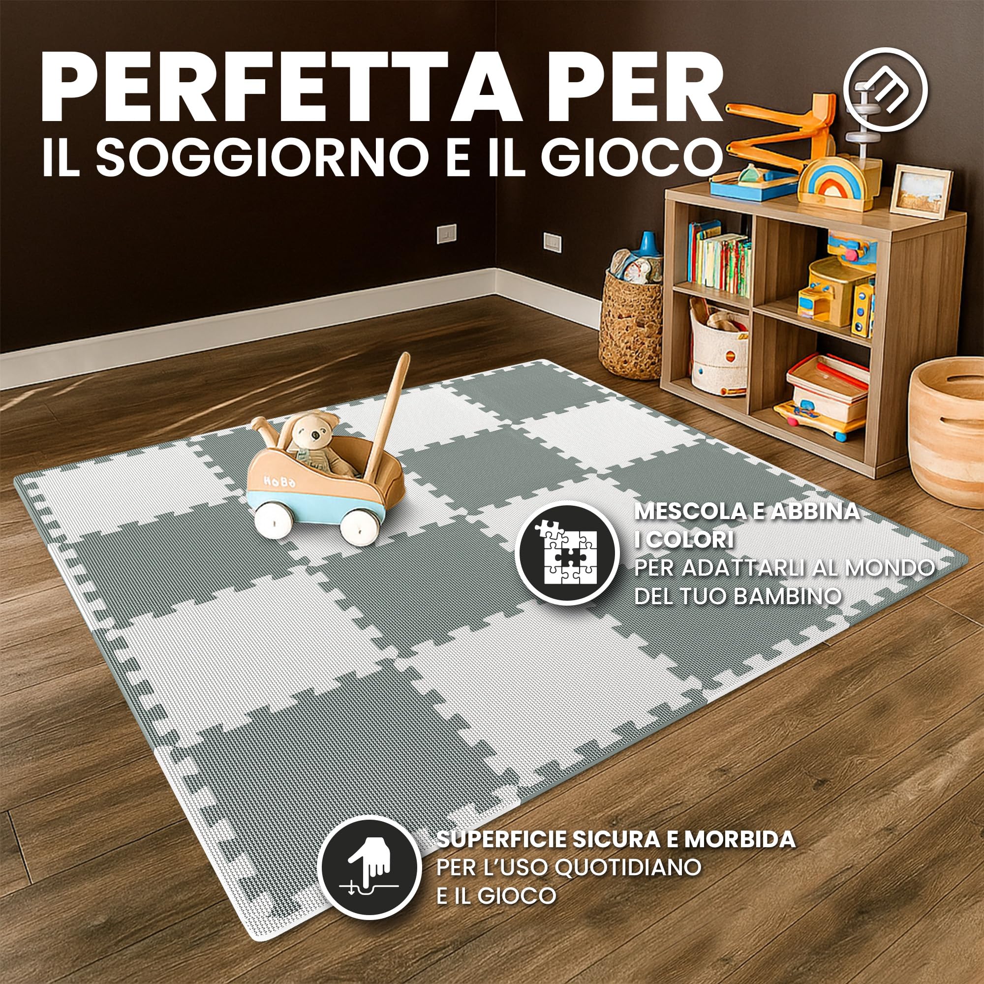 bemaxx Tappeto Palestra Tappetino Fitness da Ginnastica a Puzzle EVA | Pavimento Protettivo Incastro Tatami Allenamento Protezione Sport, Materassino Mattonella Pavimentazione per Home Gym Manubri