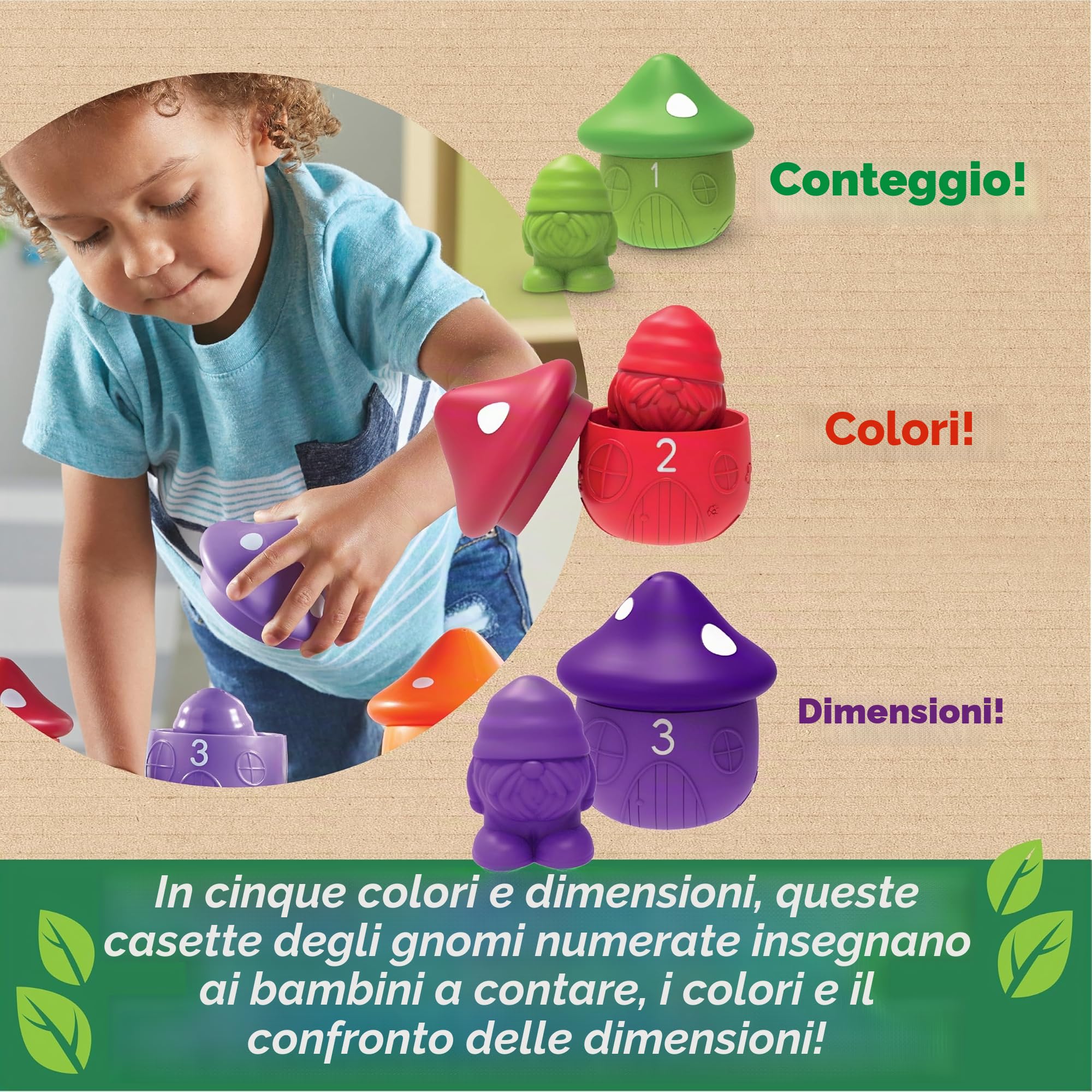 Learning Resources Case per gnomi Peekaboo, età 18 Mesi+, Giochi educativi, attività di apprendimento prescolare, Giocattoli Didattici per Bambini 2-4, Giocattoli Montessori sostenibili
