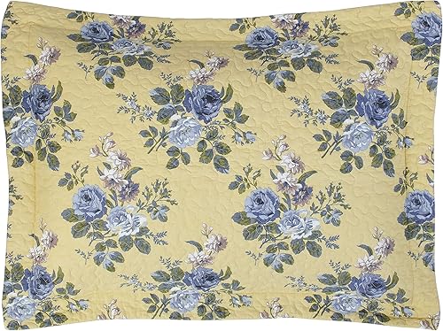 Vista 4 de Juego de colcha Laura Ashley Linley, Algodón, Amarillo floral, Full/ Queen