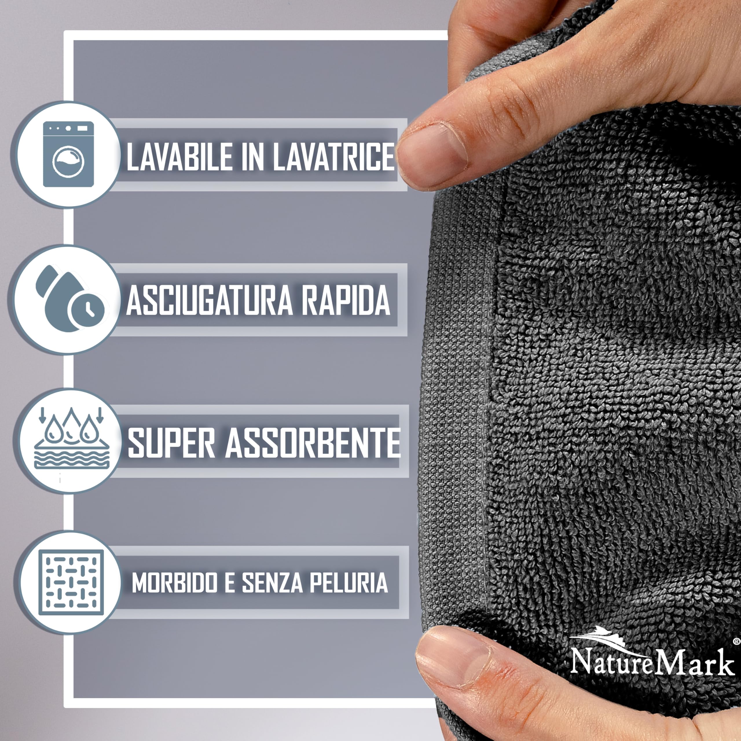 NatureMark Set di 2 Tappeti da Bagno 50x80 cm – Cotone Spugna 800 g/m² – Tappeti Bagno Spessi e Altamente Assorbenti – Asciugatura Rapida – Senza Base in Gomma – Grigio Antracite