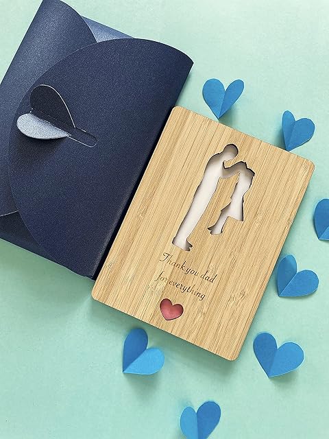 Fathers day Sentimental Bamboo Card from Daughter Thank you dad for everything Unique gift envelope packaging. Wooden Card for Fathers Day, Birthday, Thank-you, Get well soon