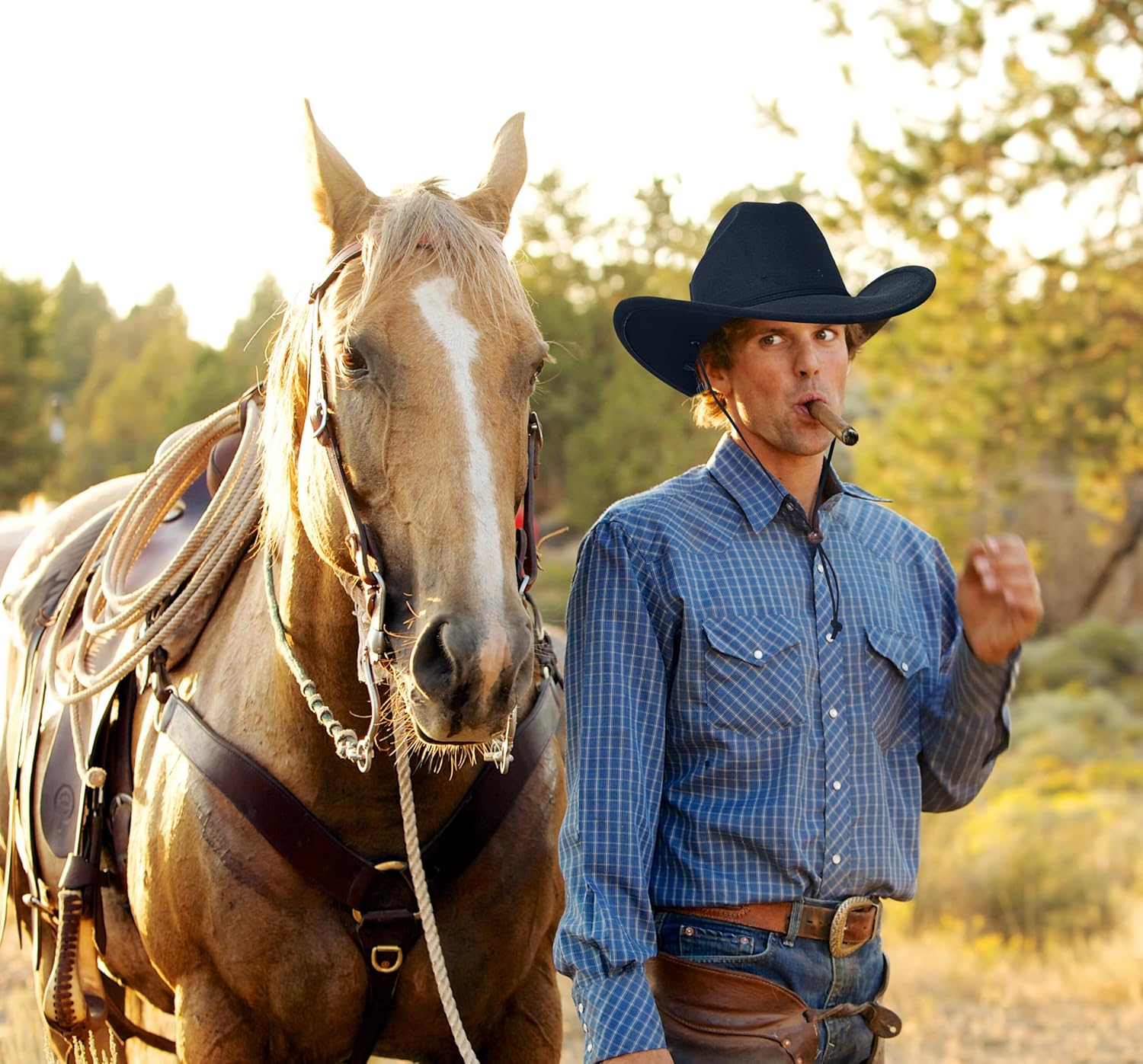 Lanzom Women Western Cowboy Cowgirl Hat Wide Brim Fedoras Hat with Wind Lanyard - Image 4